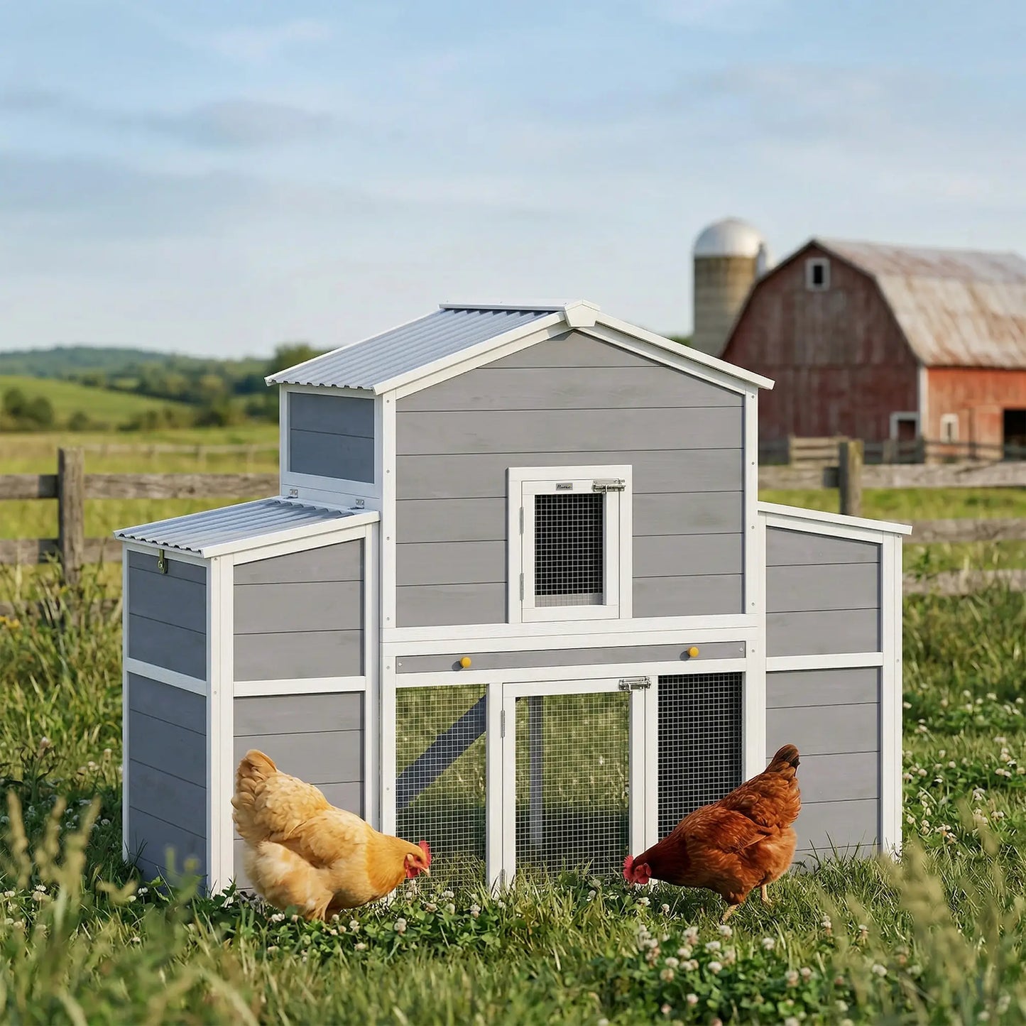66.5" Large Chicken Coop, Wooden House, 2 Nesting Boxes, Sliding Tray, Ramp Chicken Coops at Gallery Canada