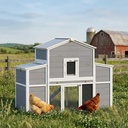 66.5" Large Chicken Coop, Wooden House, 2 Nesting Boxes, Sliding Tray, Ramp Chicken Coops at Gallery Canada