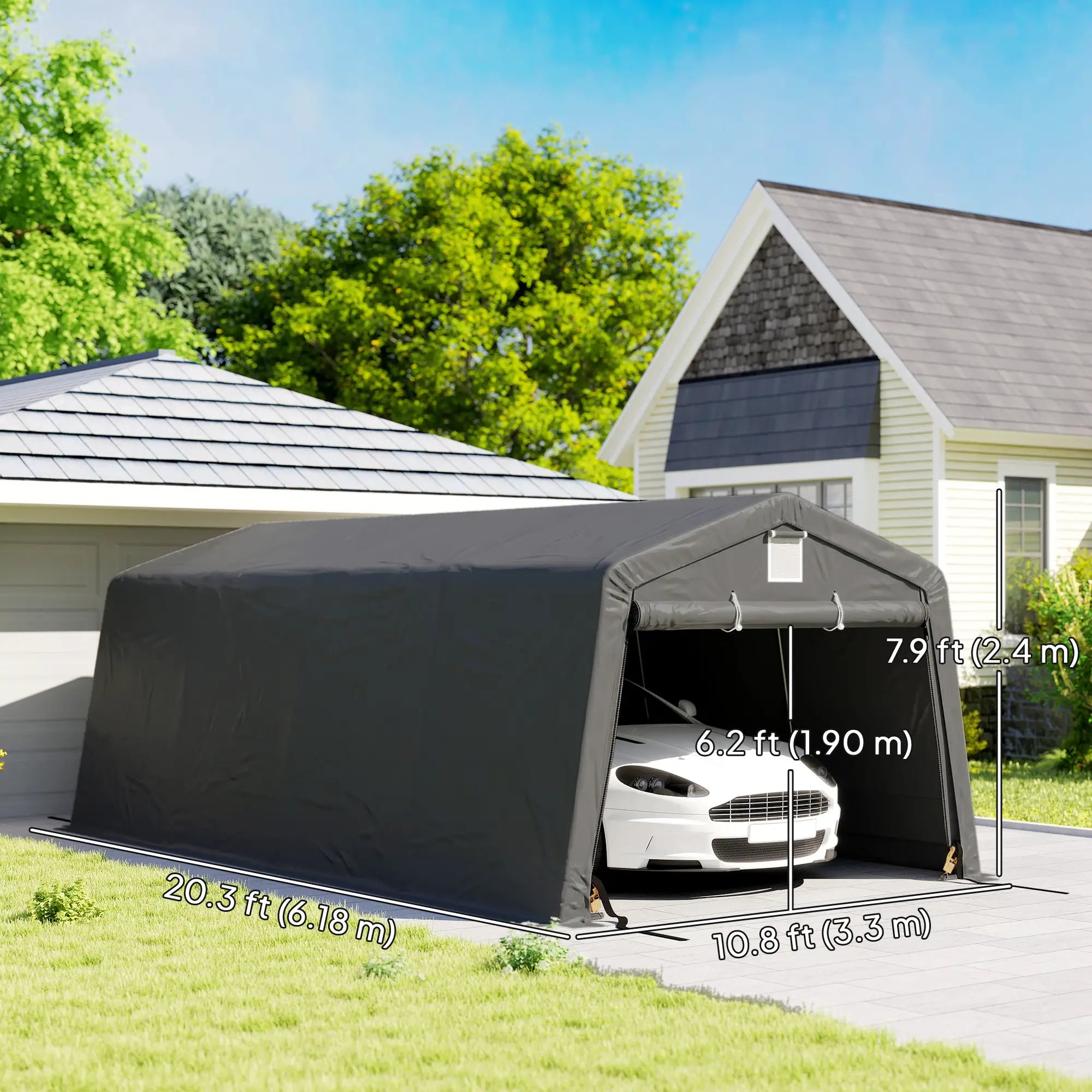 11' x 20' Portable Garage, Heavy Duty Carport Canopy, Dark Grey Car Shelters at Gallery Canada