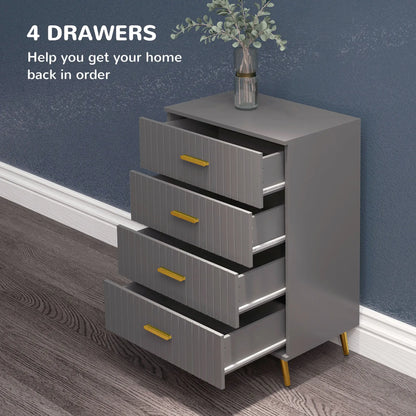 4 Drawer Cabinet, Bedroom Chest, Aluminium Legs, Gold Handles, Dark Grey Storage Cabinets at Gallery Canada