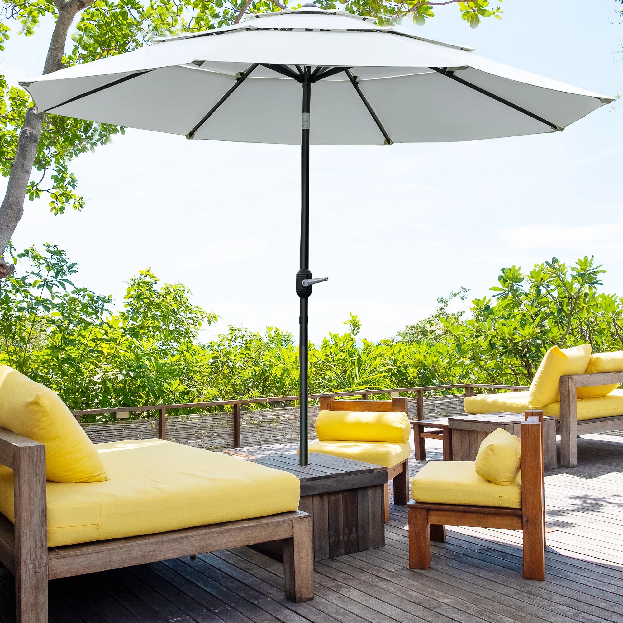 9FT 3-Tier Patio Umbrella, Crank & Tilt, Cream White Sun Umbrellas at Gallery Canada