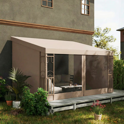 10' x 13' Wall Pergola, Outdoor Gazebo with Curtains, Nettings, Khaki Pergolas at Gallery Canada
