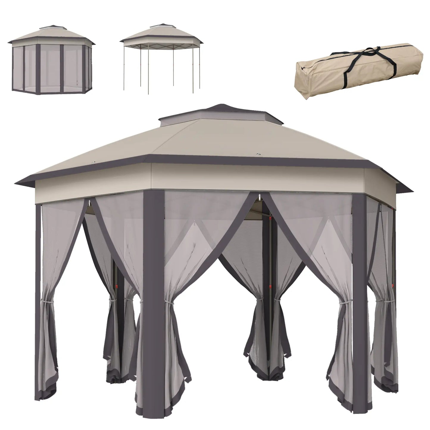 13' x 13' Pop Up Canopy Tent, Netting, Carry Bag, Coffee Beige Pop Up Canopies at Gallery Canada