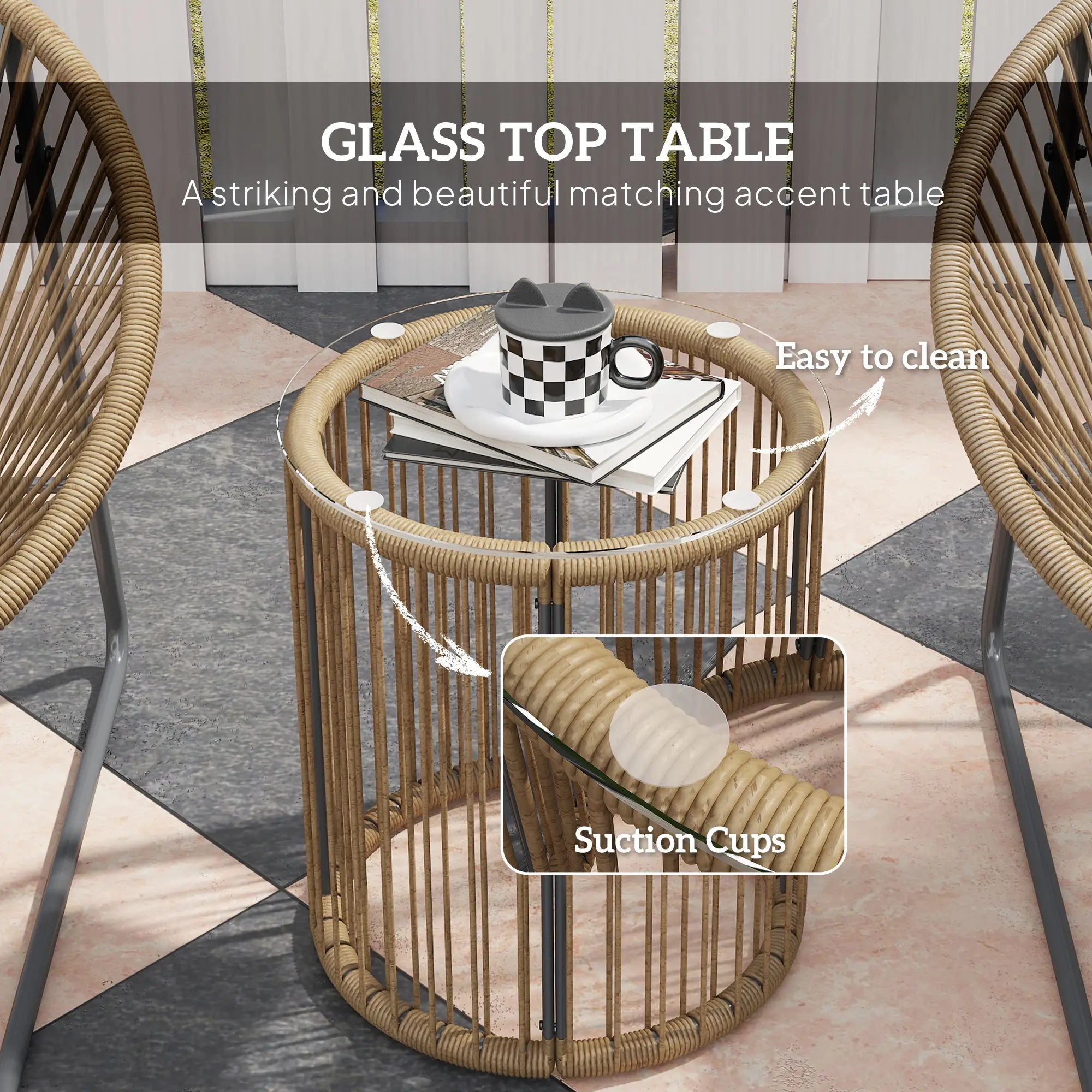 3 Piece Wicker Patio Set, 2 Chairs And Glass-Top Table, Natural Wood Bistro Sets at Gallery Canada