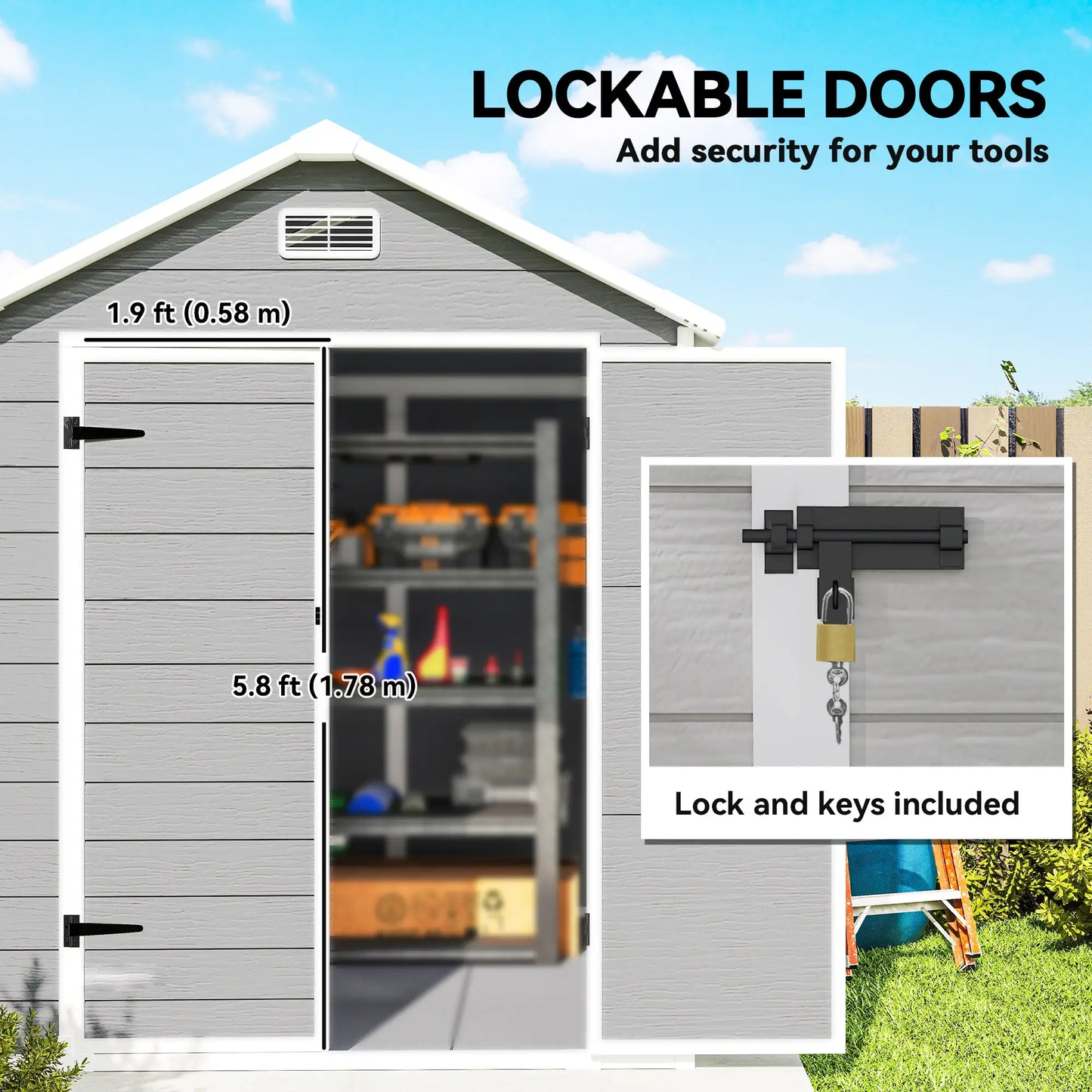6' x 5' Plastic Outdoor Storage Shed, Garden Shed, Wood Effect Grey, Grey Sheds at Gallery Canada