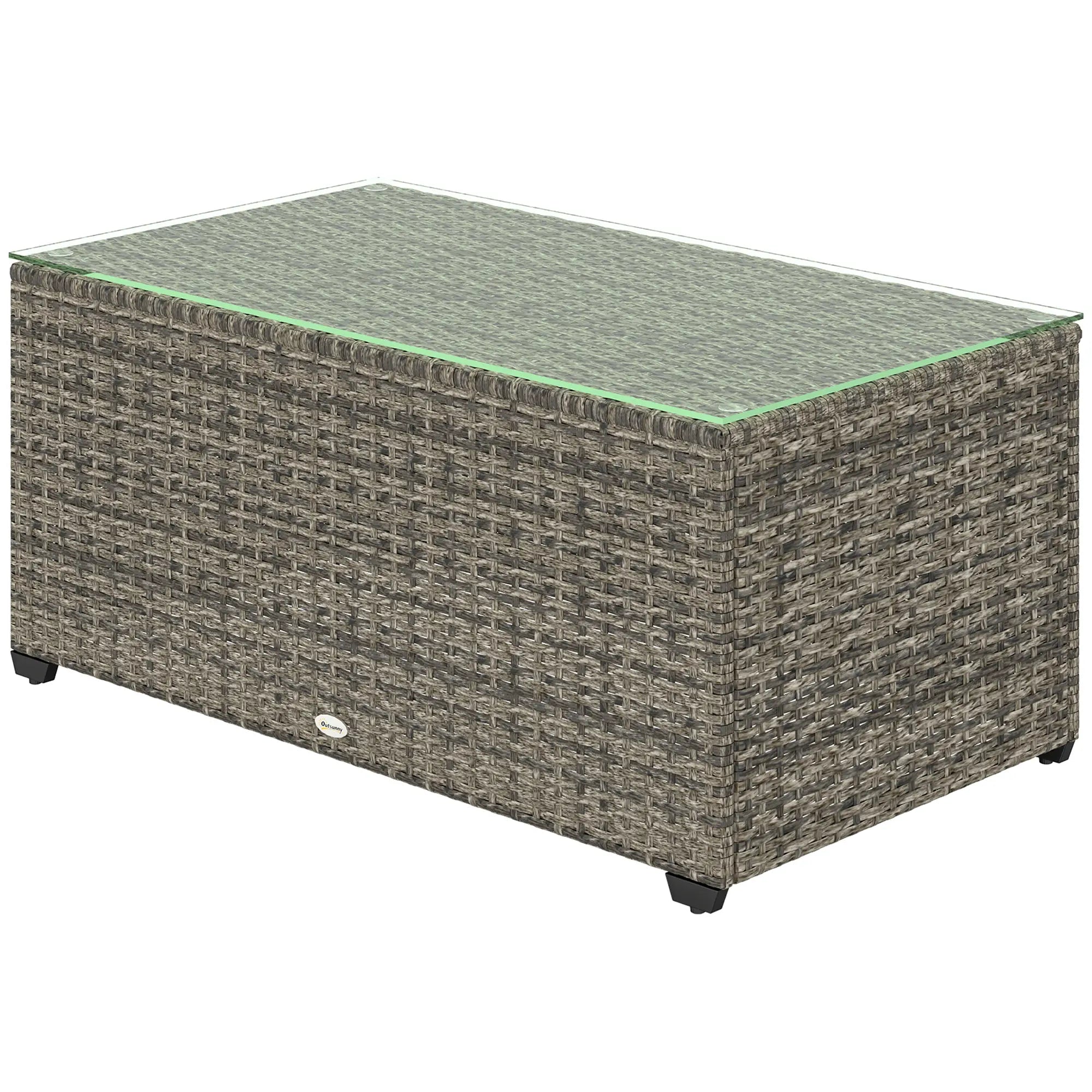 PE Wicker Outdoor Coffee Table, Rectangular Patio Table With Tempered Glass Top, Dark Grey Patio Side Tables Dark Grey at Gallery Canada