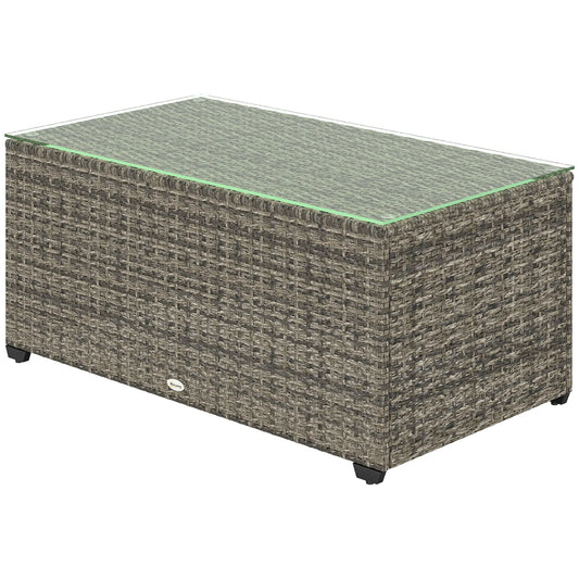 PE Wicker Outdoor Coffee Table, Rectangular Patio Table With Tempered Glass Top, Dark Grey Patio Side Tables Dark Grey at Gallery Canada