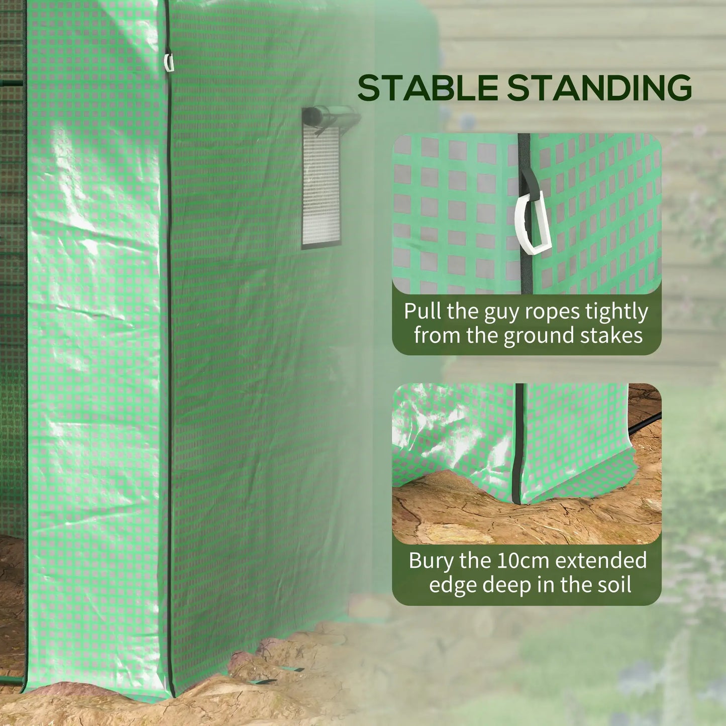 Walk-in Greenhouse, 3 Tier, Roll-up Door, Mesh Windows, 140 x 213 x 190 cm, Green