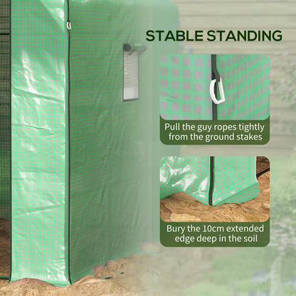 Walk-in Greenhouse, 3 Tier, Roll-up Door, Mesh Windows, 140 x 213 x 190 cm, Green