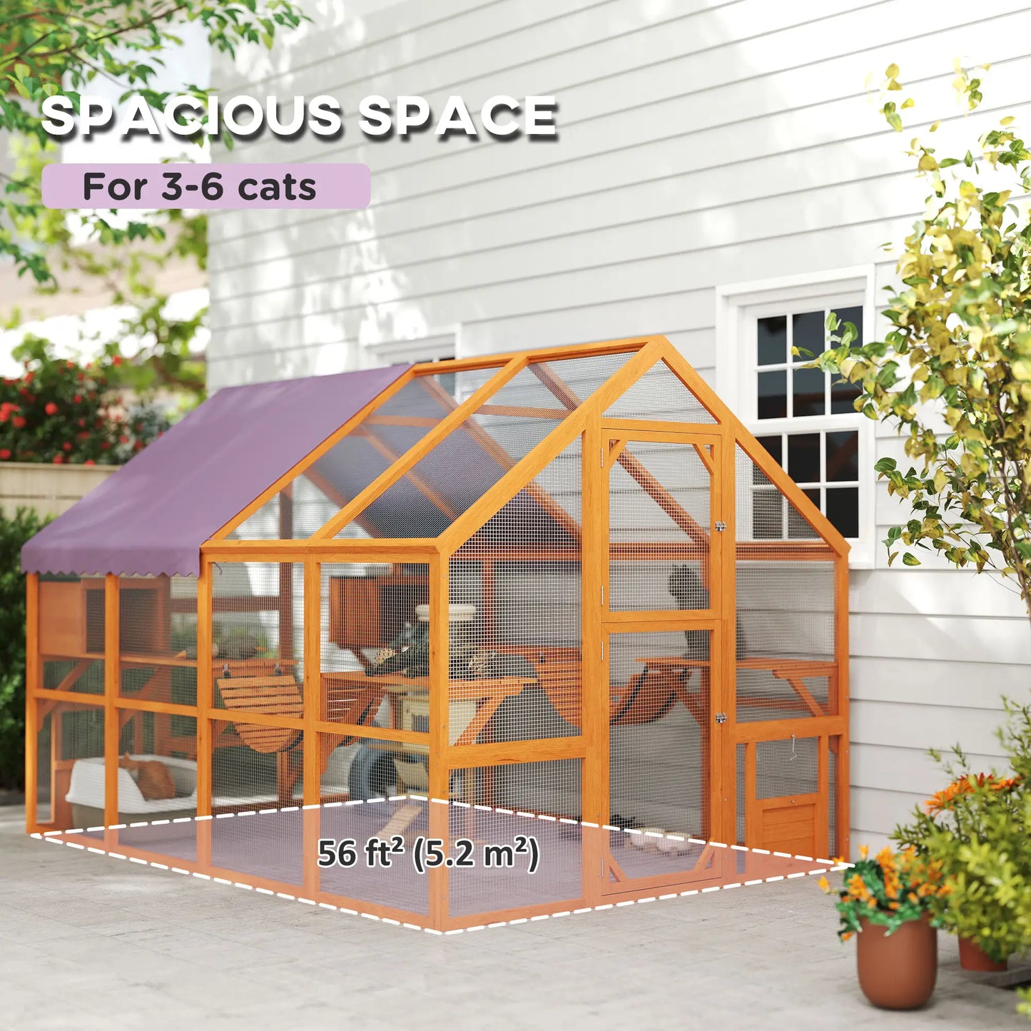 Wooden Outdoor Cat Enclosure, Weatherproof Canopy, Bridges, Resting Boxes, Platforms, for 3-6 Cats Outdoor Cat Enclosures at Gallery Canada