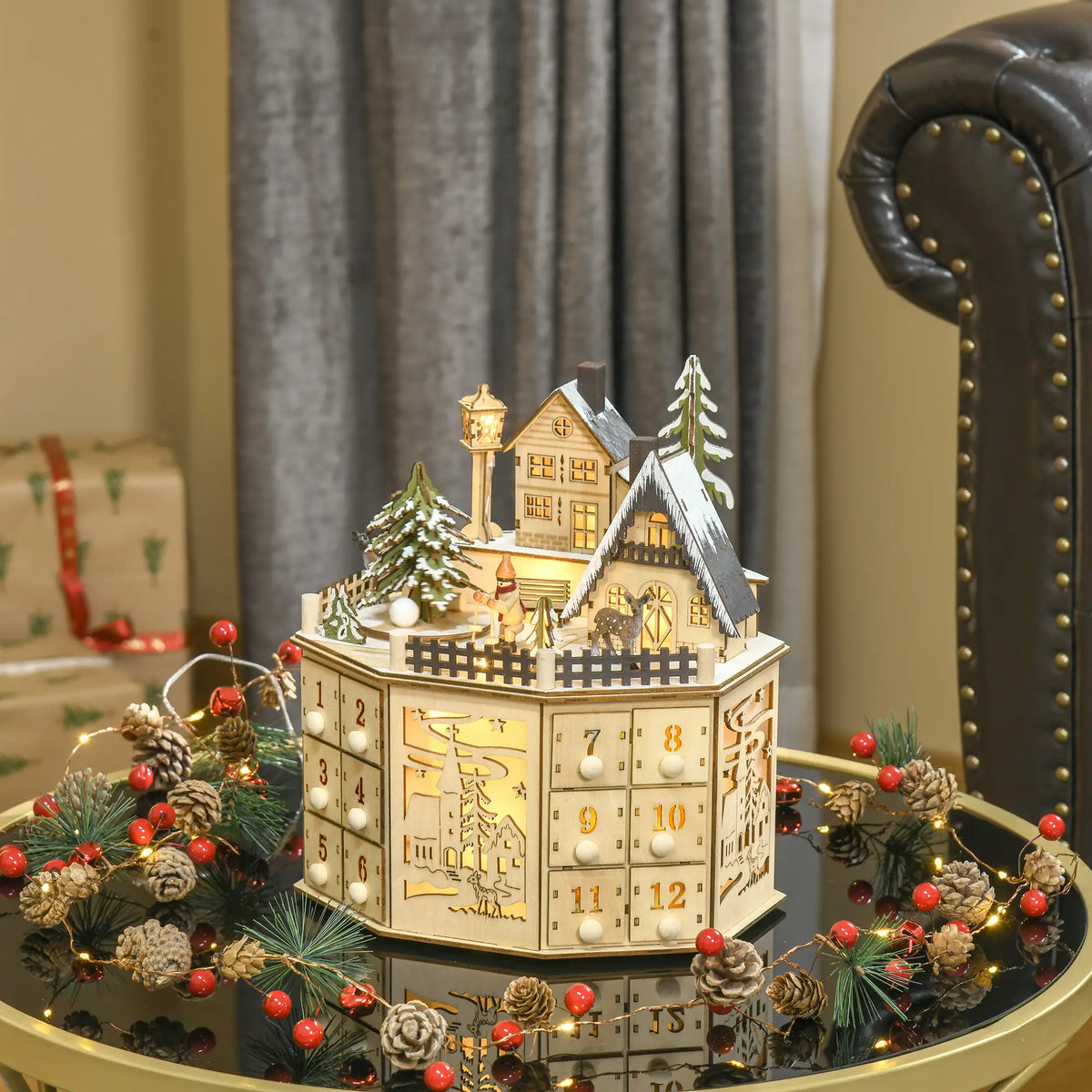 Wooden Christmas Advent Calendar, Lighted 24 Days, Battery Operated, Natural Christmas Advent Calendars at Gallery Canada