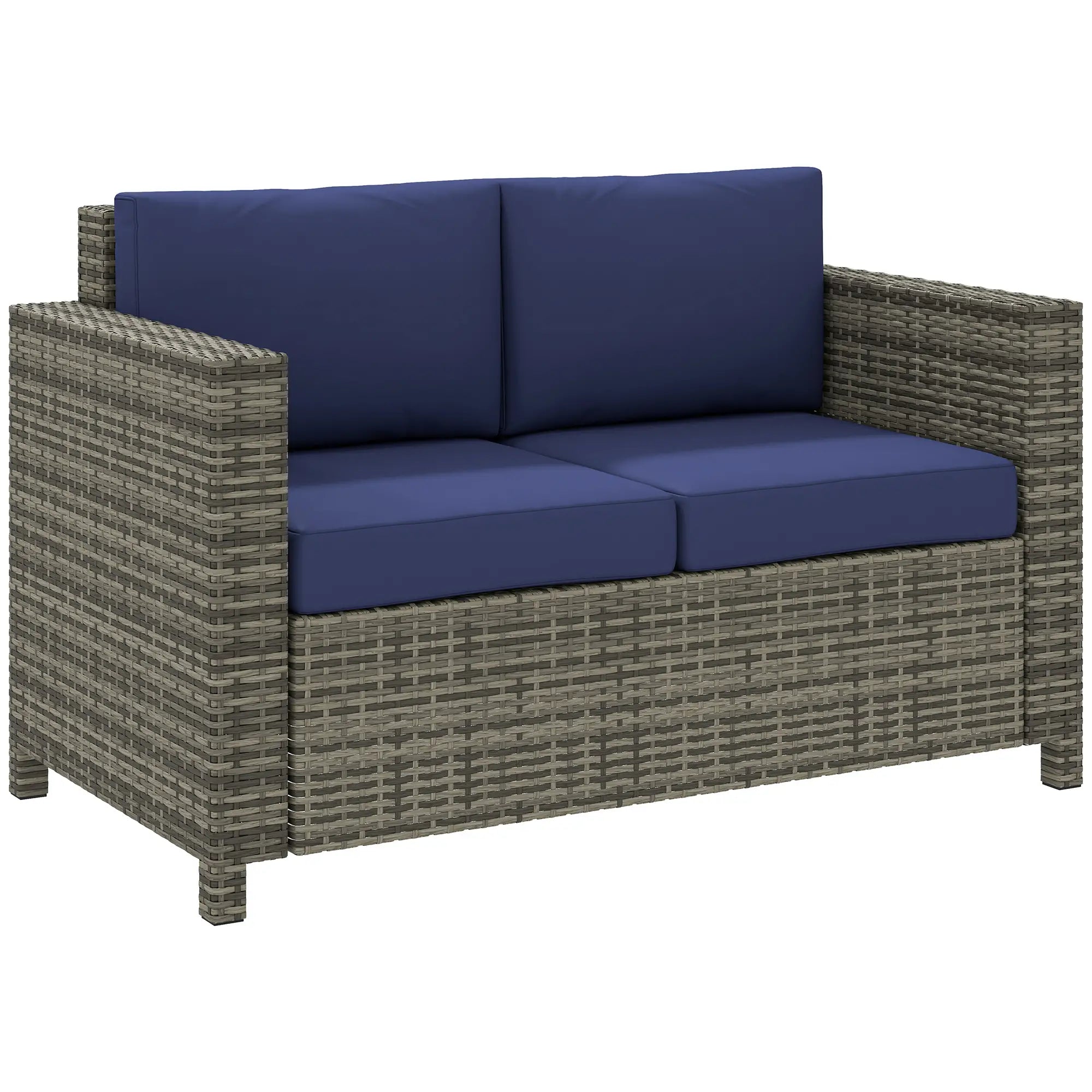 Wicker Outdoor Sofa, All Weather Patio Loveseat With Cushions, Dark Blue Patio Furniture Sets at Gallery Canada