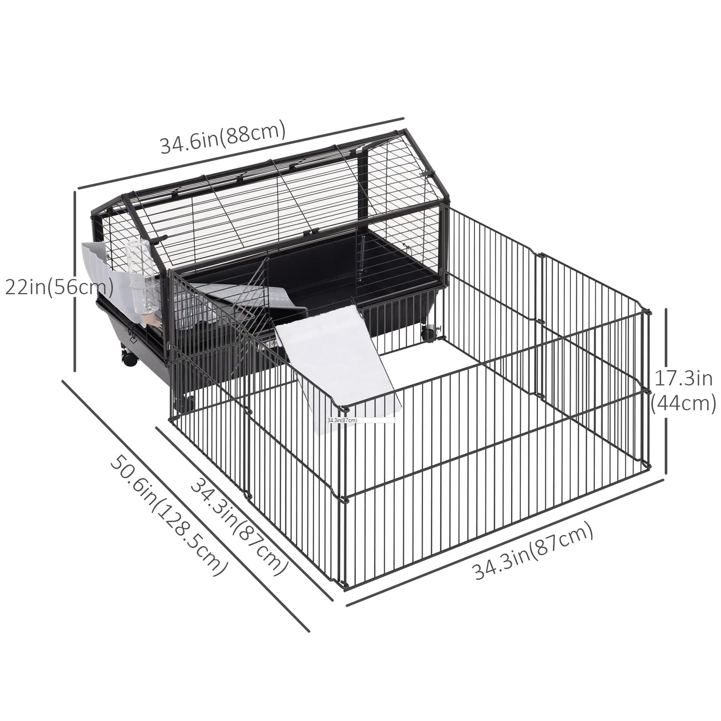 Metal Small Animal Cage, Rabbit Cage, 34.6" L x 50.6" W x 22" H Houses & Habitats at Gallery Canada