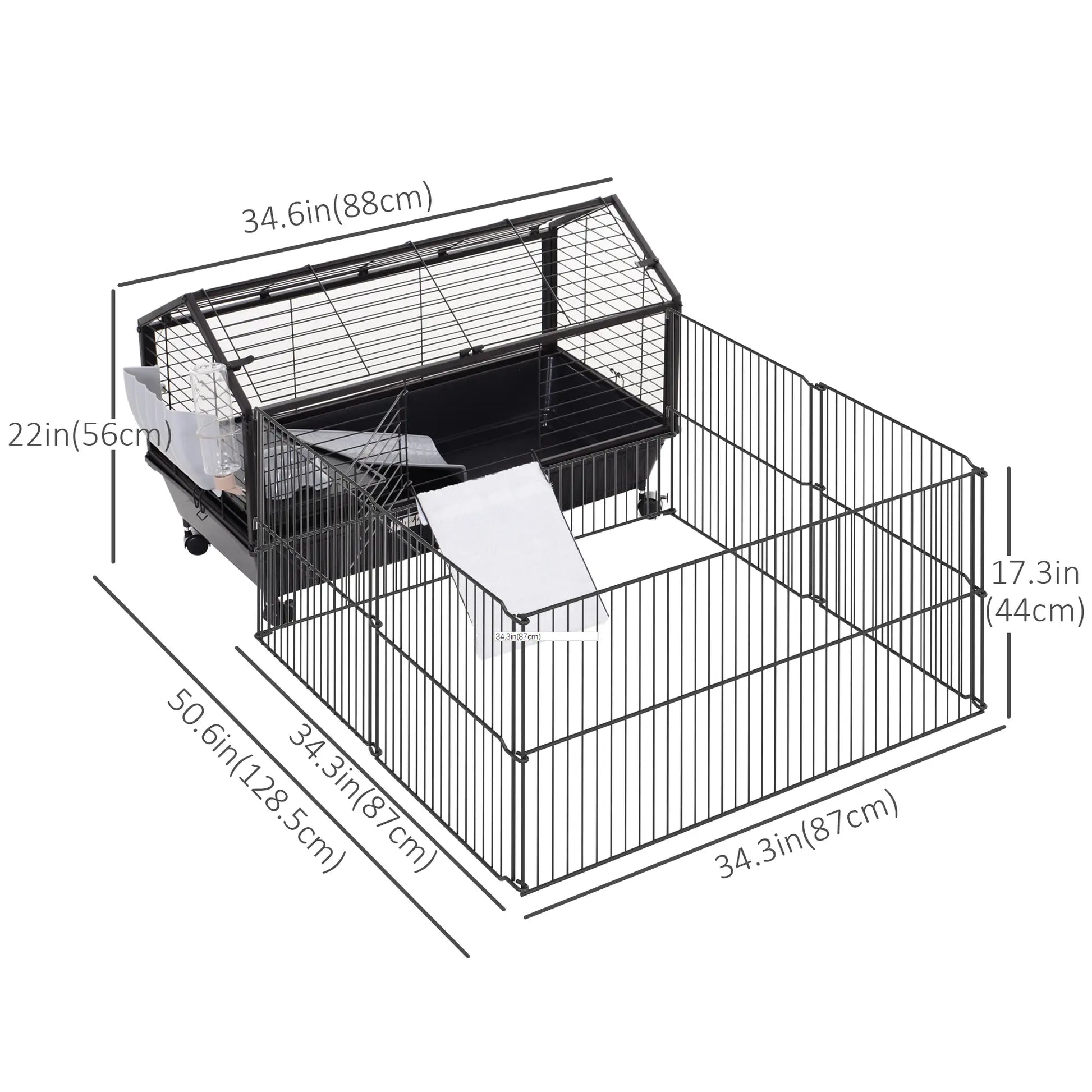 Metal Small Animal Cage, Rabbit Cage, 34.6" L x 50.6" W x 22" H Houses & Habitats at Gallery Canada