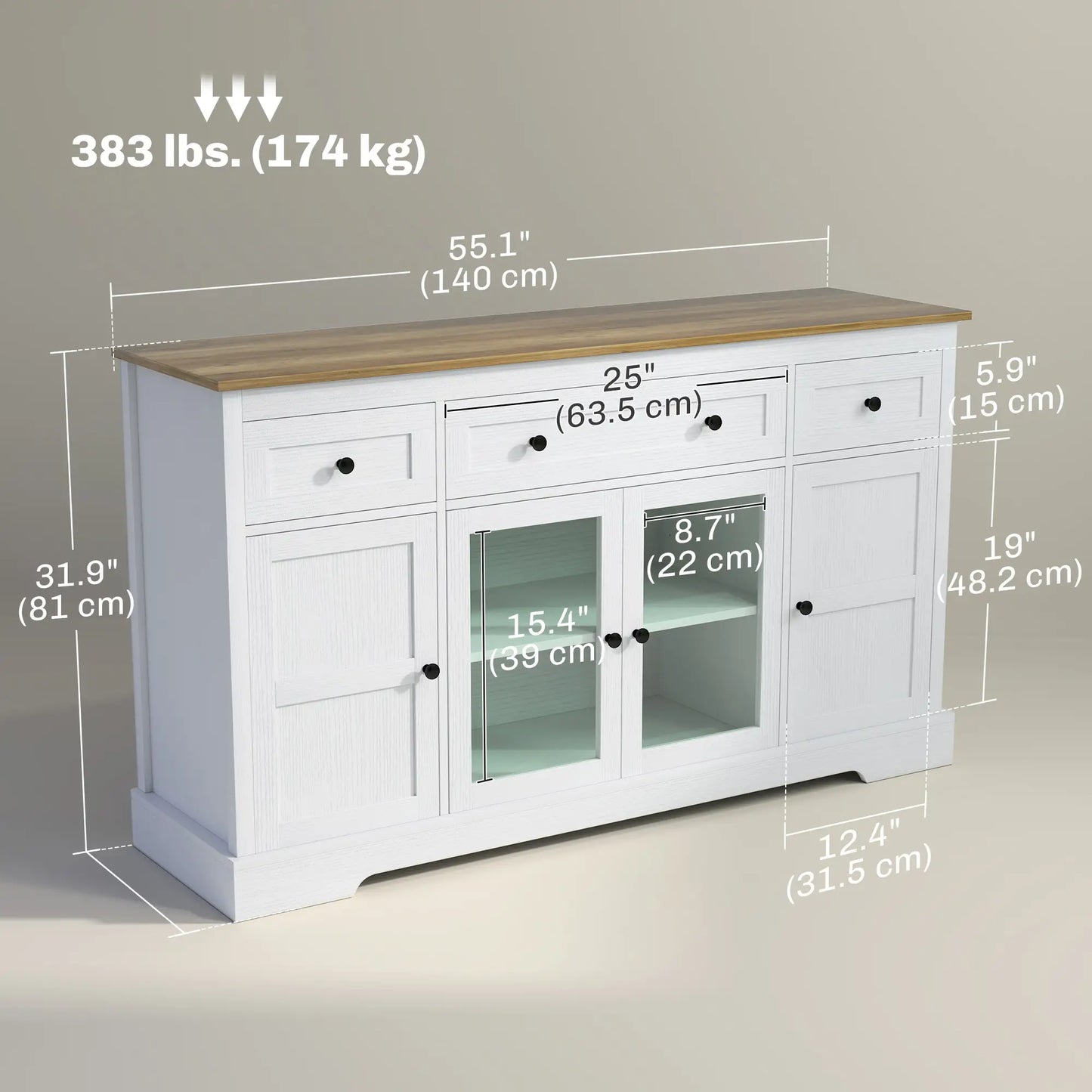 Sideboard Buffet Cabinet, Coffee Bar with Glass Doors, Adjustable Shelves, Distressed White, White Bar Cabinets at Gallery Canada
