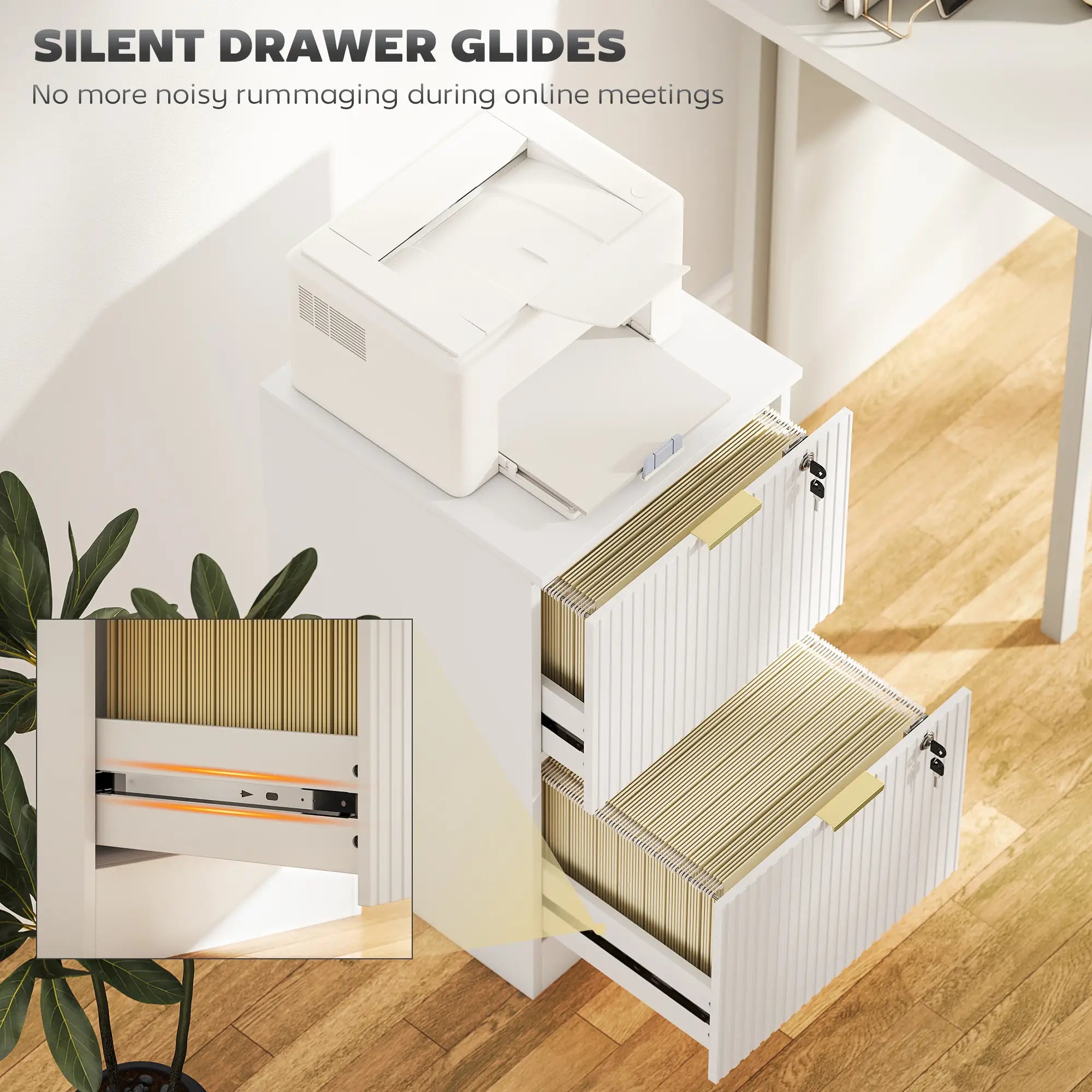 Lockable Filing Cabinet, 2 Fluted Drawers, Adjustable Hanging Rails, White Office Cabinets & Cupboards at Gallery Canada