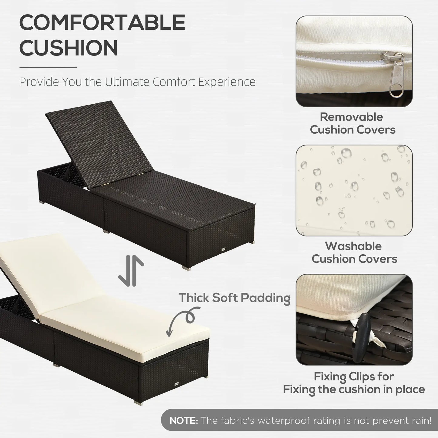 3pc Rattan Lounge Chair Set, Side Table, Outdoor Patio, Cushion Chaise Loungers at Gallery Canada