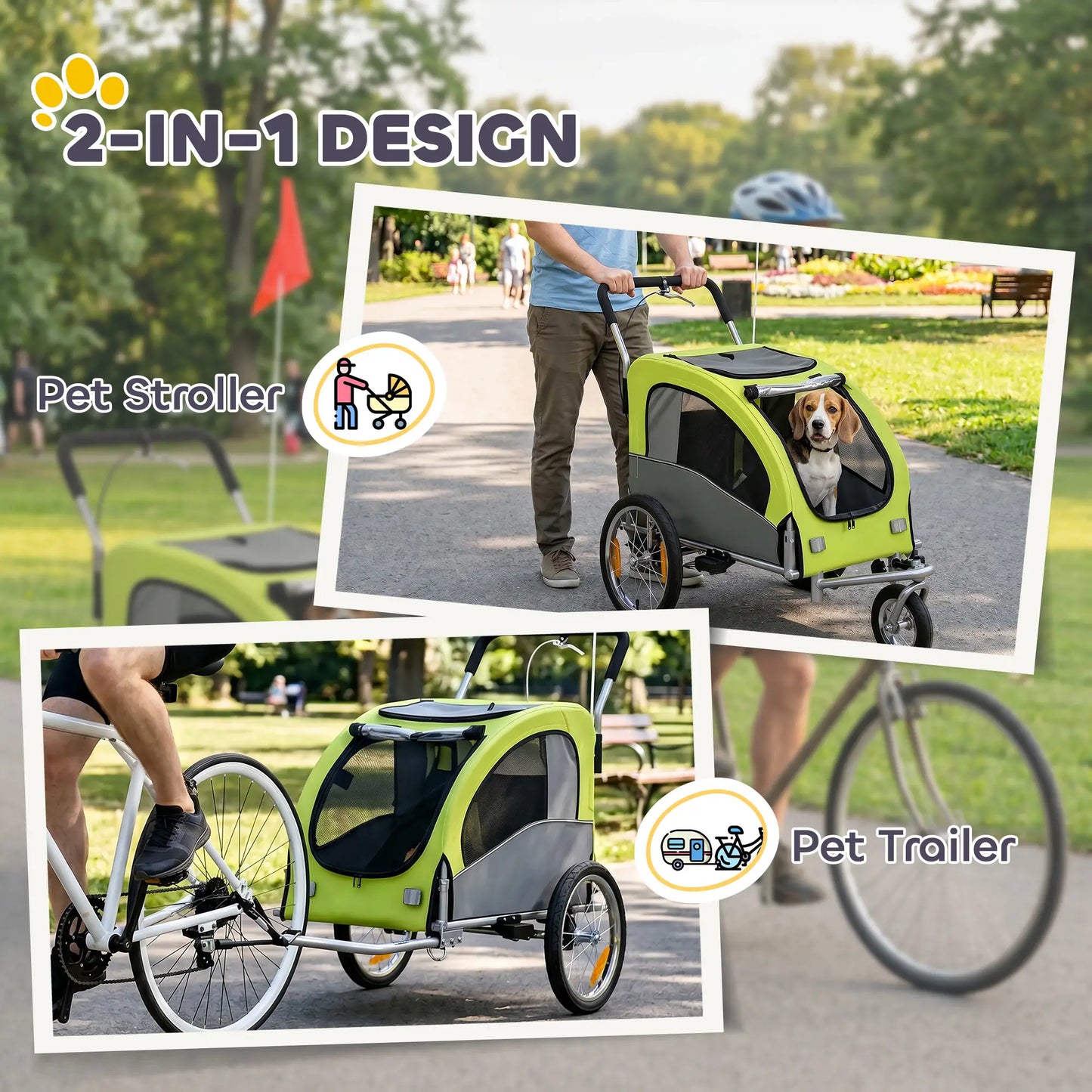 2 in 1 Dog Bike Trailer, Foldable Pet Stroller, Dog Bicycle Trailer with Suspension, Universal Bicycle Coupler, Green Dog Bike Trailers & Strollers at Gallery Canada