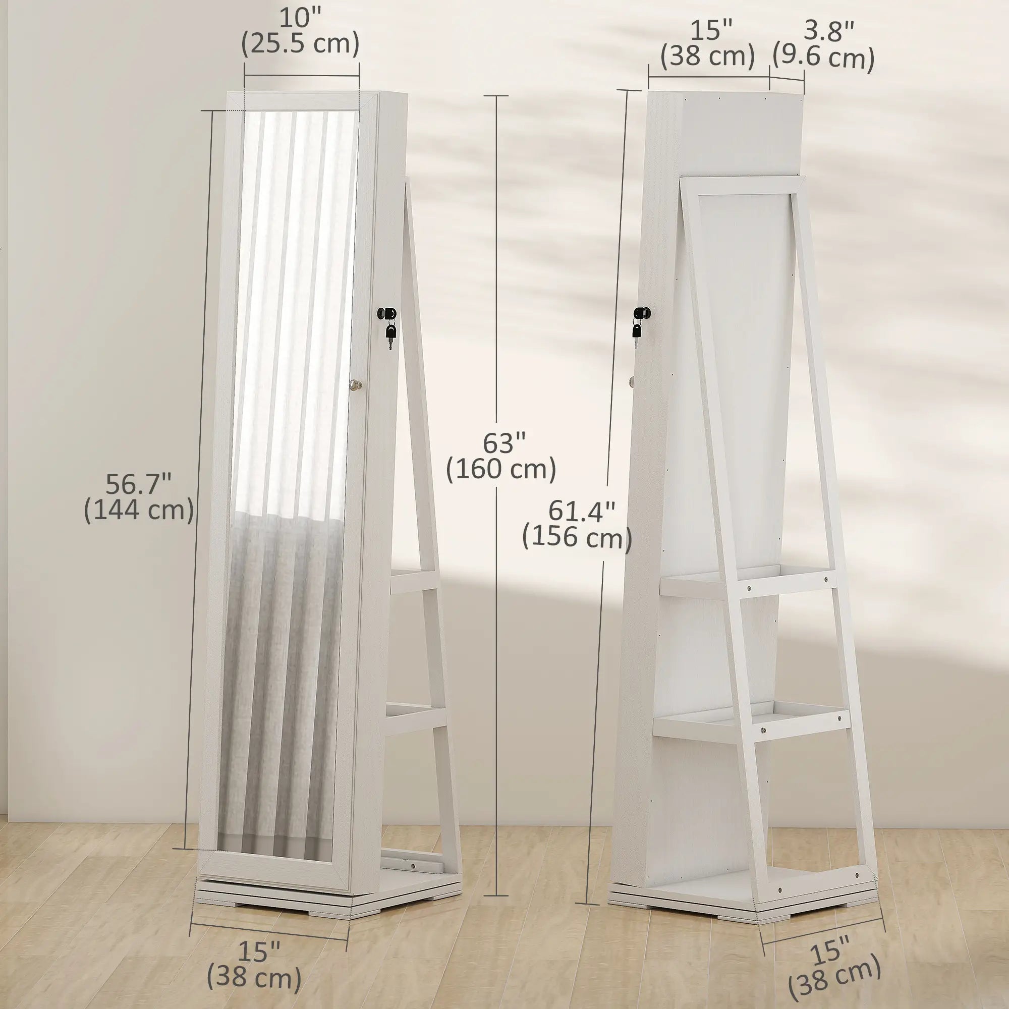 360° Swivel Jewelry Armoire, Lockable Mirror Cabinet, White Jewelry Armoire & Jewellery Mirror Cabinets at Gallery Canada