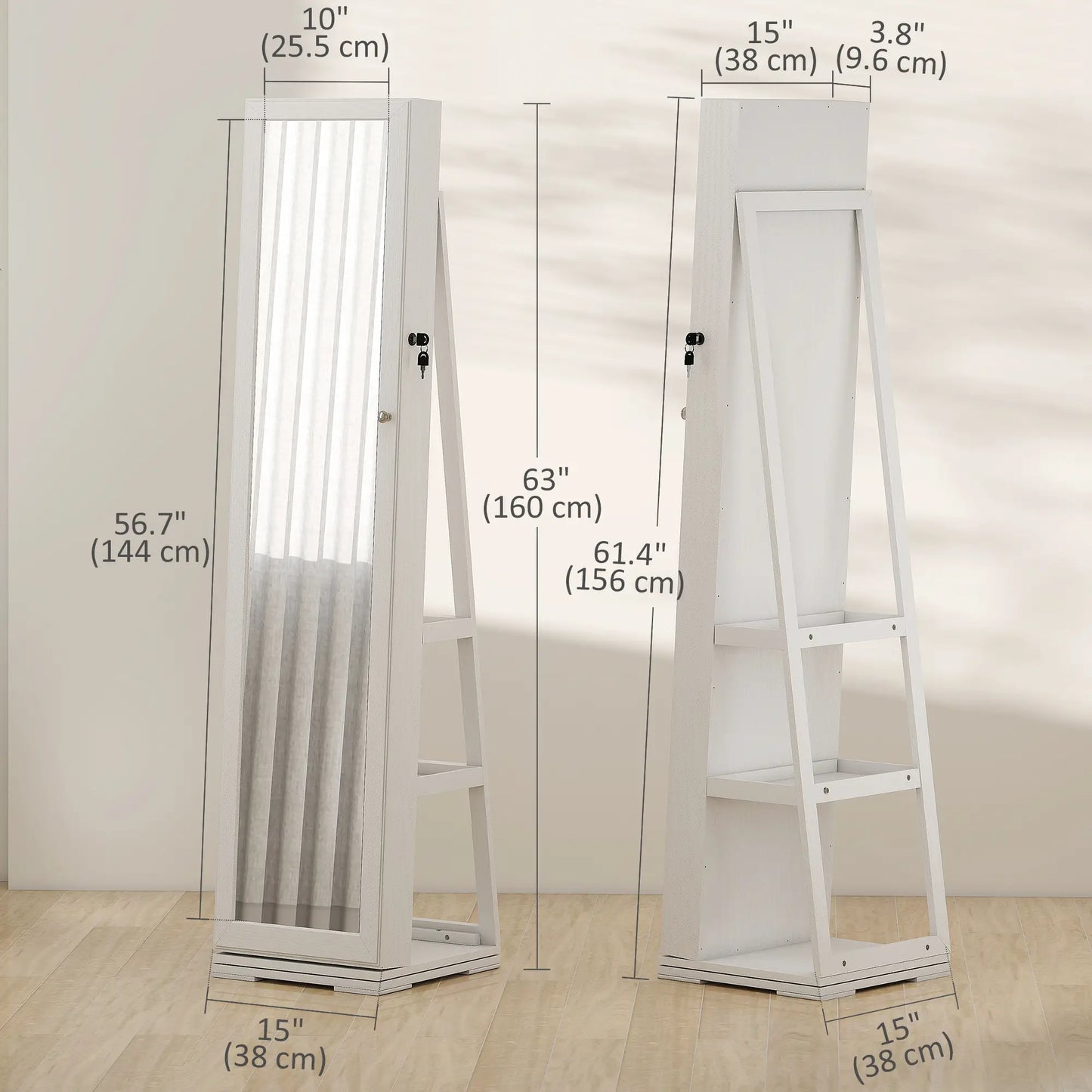 360° Swivel Jewelry Armoire, Lockable Mirror Cabinet, White Jewelry Armoire & Jewellery Mirror Cabinets at Gallery Canada