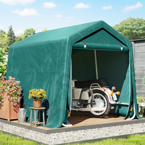7.9' x 6.6' Garden Storage Tent, Metal Frame, Double Zipper Doors, Green