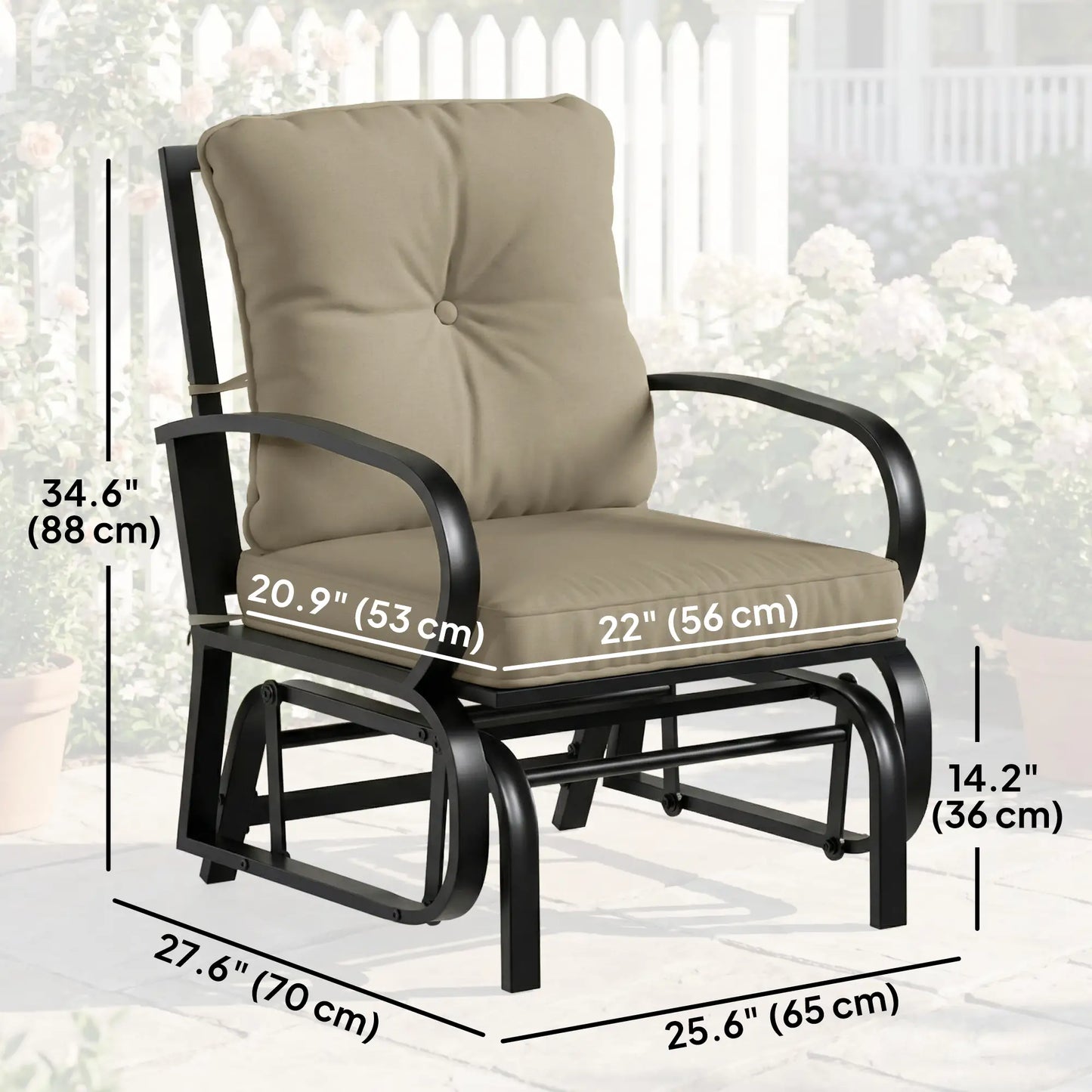 Patio Glider Chair With Cushions, Steel Frame, Curved Armrests, Beige Outdoor Gliders at Gallery Canada