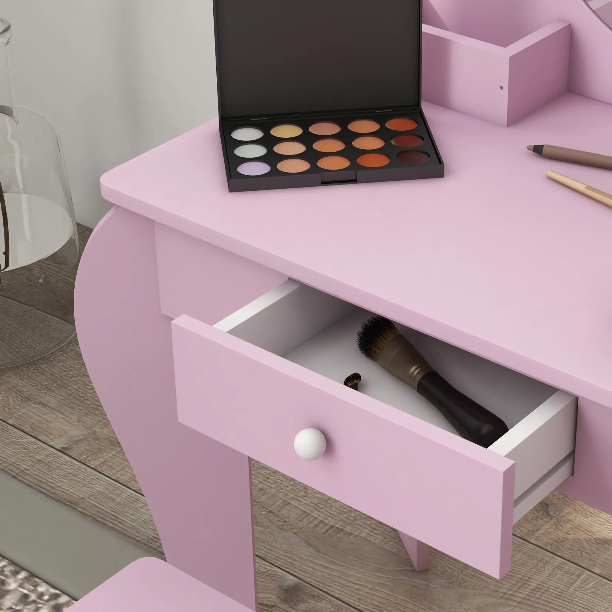 Cat Design Makeup Vanity with Mirror, Stool, Drawer, Pink Toy Vanity at Gallery Canada