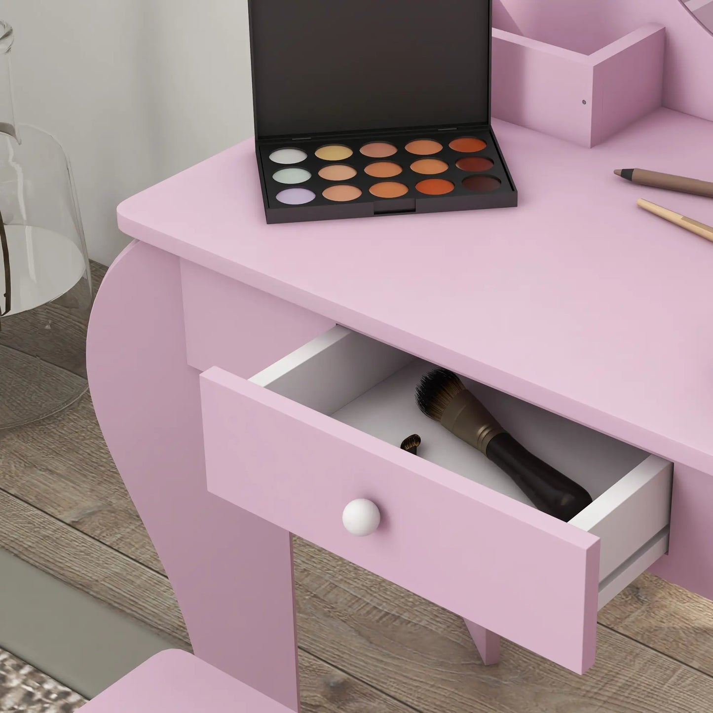 Cat Design Makeup Vanity with Mirror, Stool, Drawer, Pink Toy Vanity at Gallery Canada