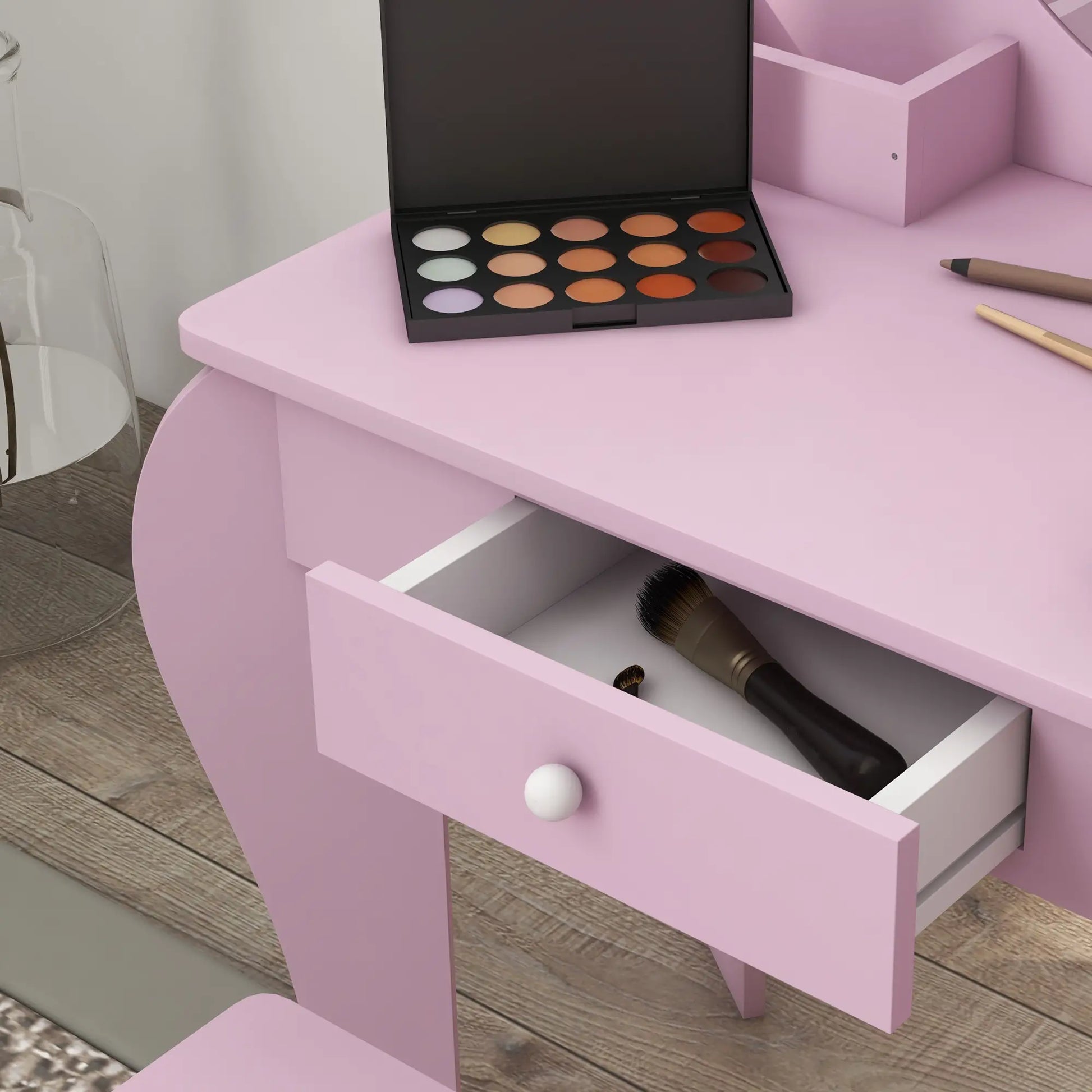 Cat Design Makeup Vanity with Mirror, Stool, Drawer, Pink Toy Vanity at Gallery Canada