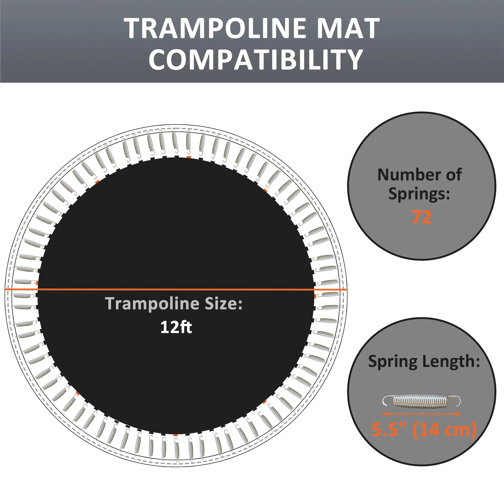 Trampoline Mat Replacement, 12ft, with Spring Pull Tool, 72 V-Hooks, Black Trampolines at Gallery Canada