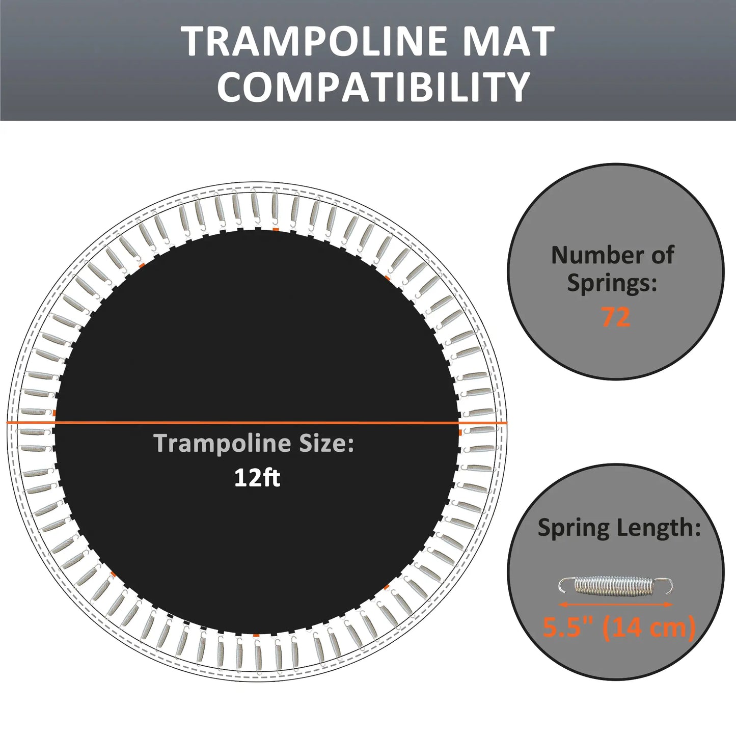Trampoline Mat Replacement, 12ft, with Spring Pull Tool, 72 V-Hooks, Black Trampolines at Gallery Canada