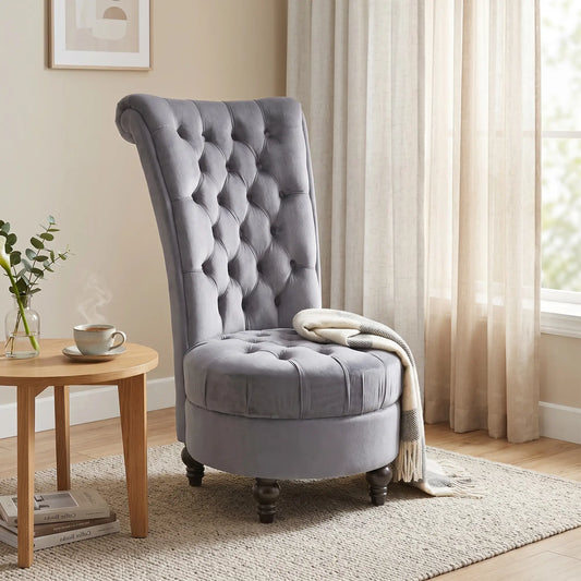 45" Tufted High Back Velvet Accent Chair, Soft Padded Lounge, Ash Grey Single Sofas Ash Grey at Gallery Canada