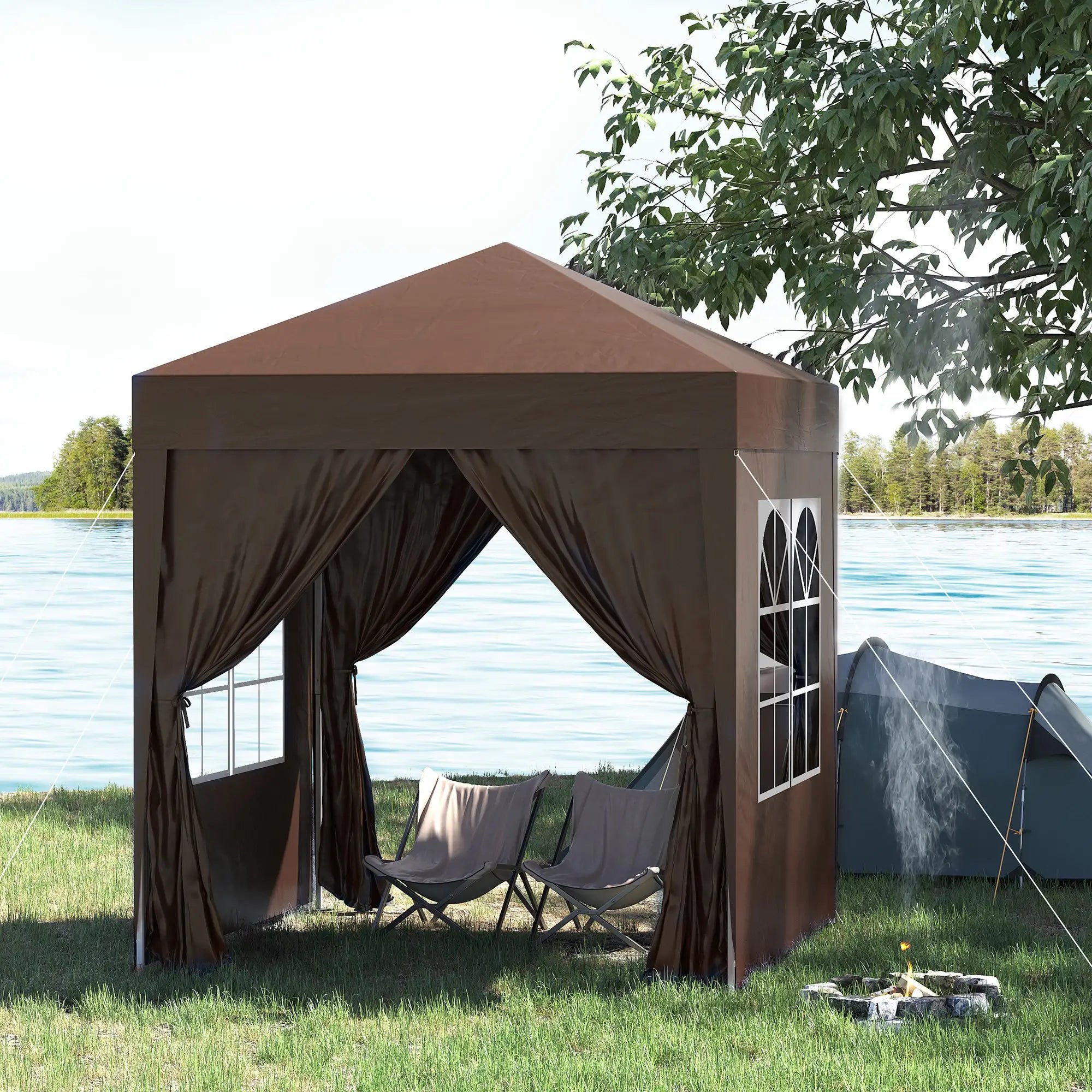6.6'x6.6' Pop Up Canopy Tent, Instant Sun Shelter, Brown Pop Up Canopies at Gallery Canada