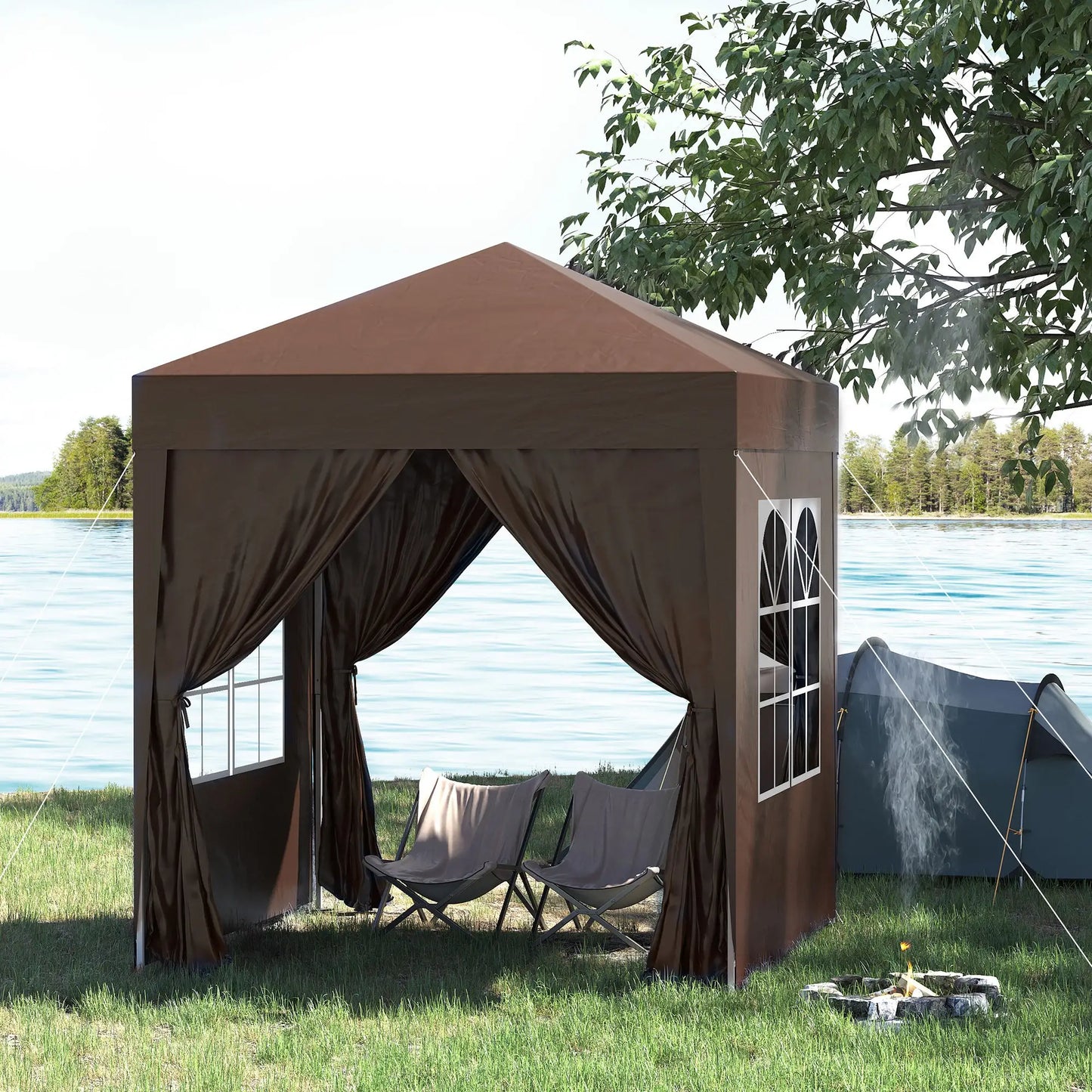 6.6'x6.6' Pop Up Canopy Tent, Instant Sun Shelter, Brown Pop Up Canopies at Gallery Canada
