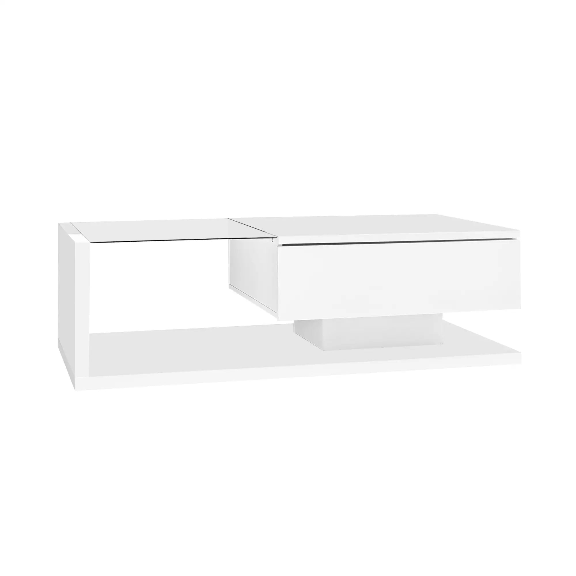 Modern Coffee Table, Glass LED Effect, Storage, 41.5