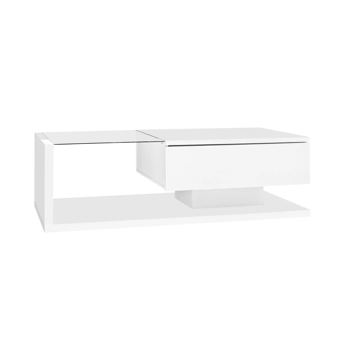 Modern Coffee Table, Glass LED Effect, Storage, 41.5" L x 21.5" W x 12.5" H, White Coffee Tables at Gallery Canada