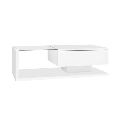 Modern Coffee Table, Glass LED Effect, Storage, 41.5" L x 21.5" W x 12.5" H, White Coffee Tables at Gallery Canada