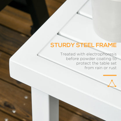 Outdoor Side Table, Patio End Table with Umbrella Hole, White