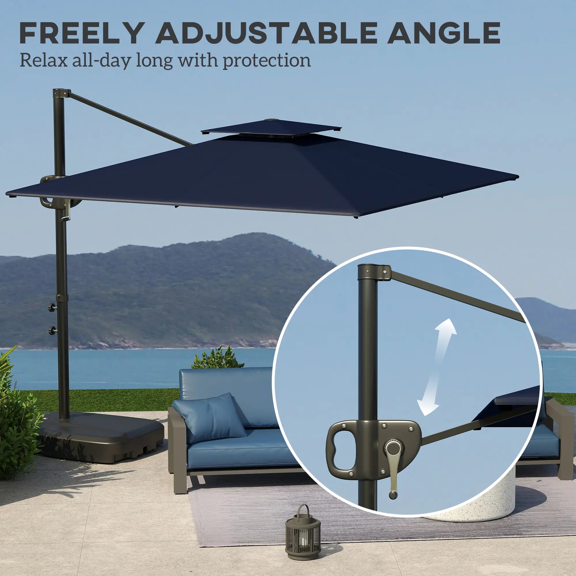 Square Cantilever Patio Umbrella, Double Top, 8' x 9', Dark Blue Offset Cantilever Umbrellas at Gallery Canada