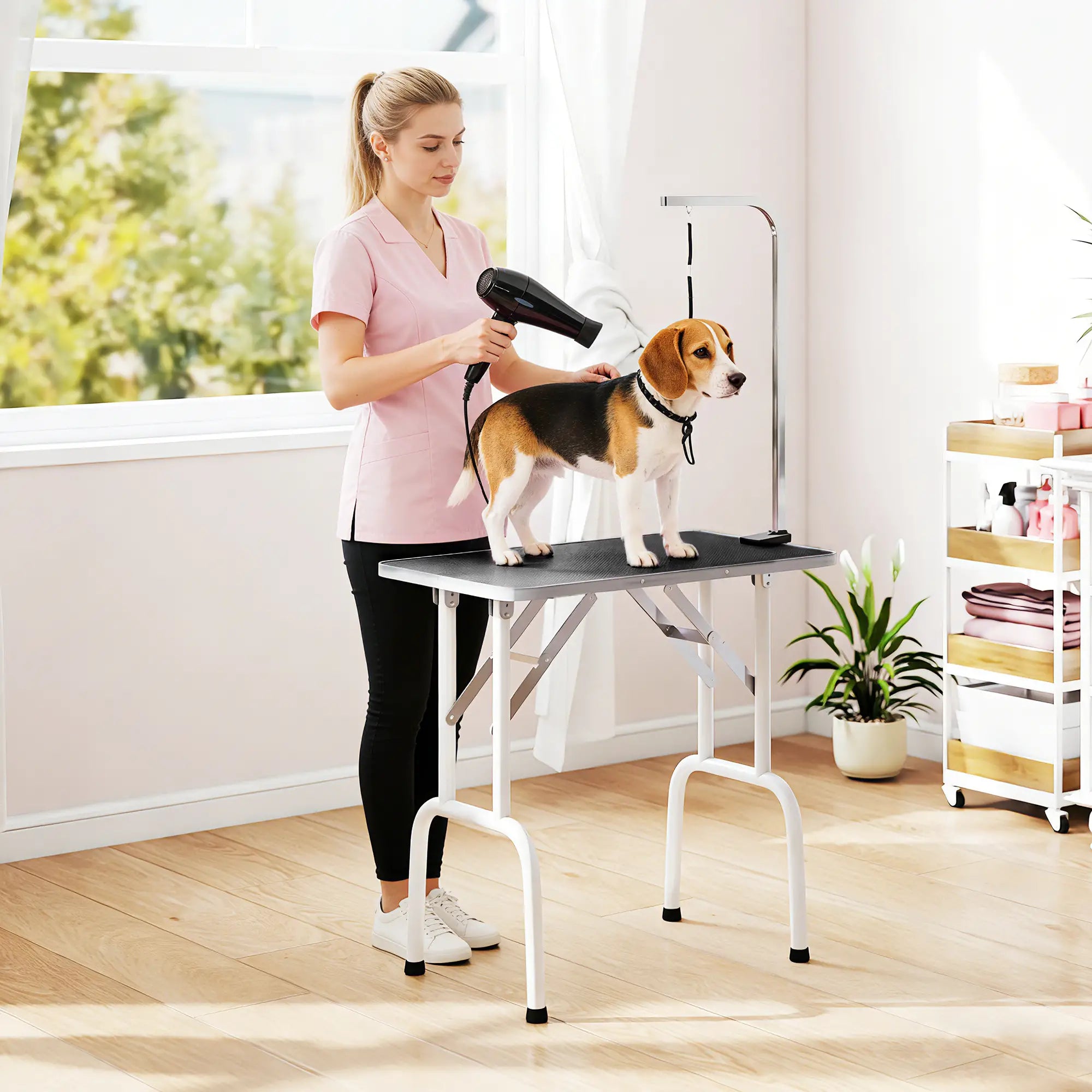 Foldable Pet Grooming Table, Adjustable Arm, Non-Slip Surface, Black Dog Grooming Tables at Gallery Canada