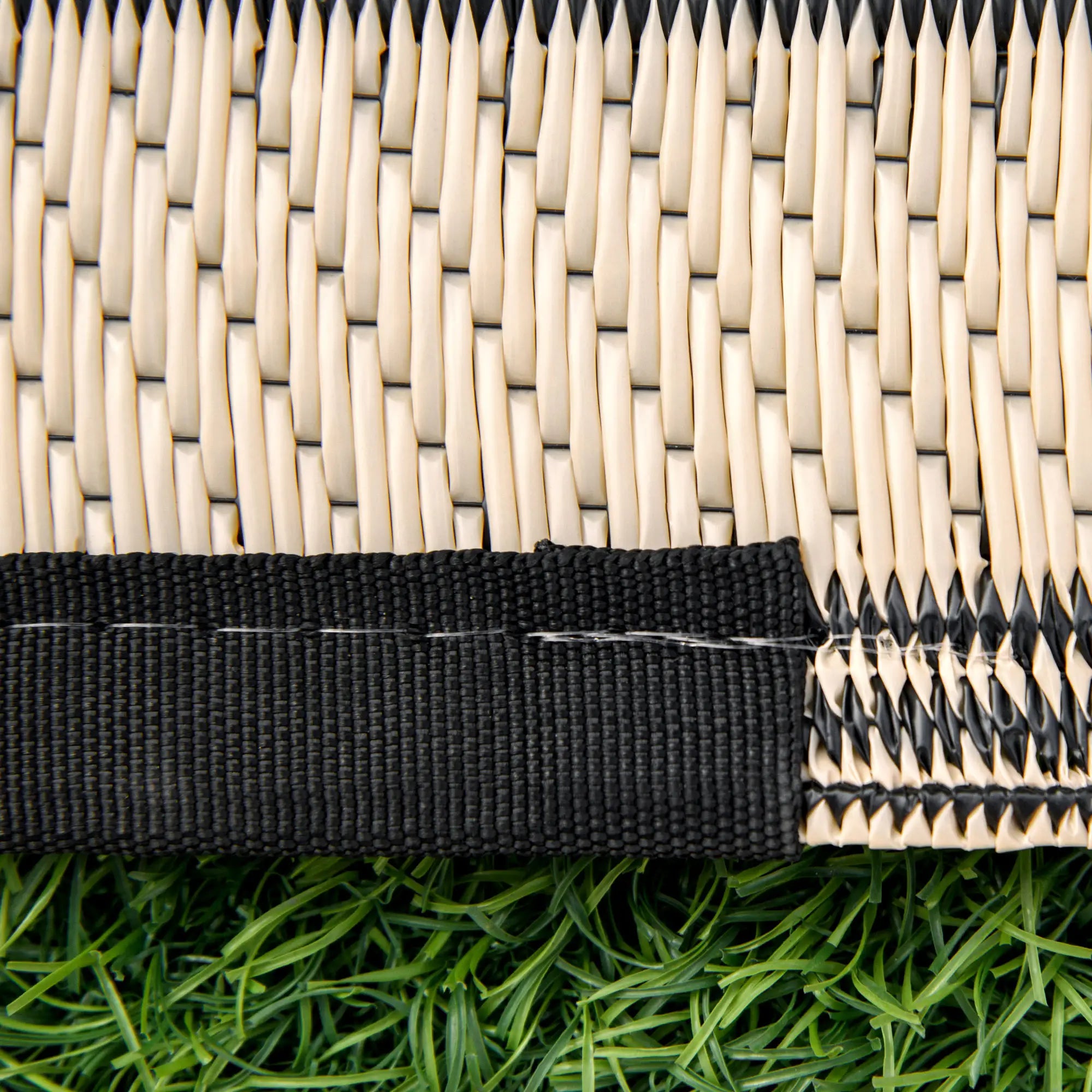 Reversible Outdoor RV Rug, 9' x 18', Patio Floor Mat, Black and Beige Outdoor Reversible Rugs at Gallery Canada