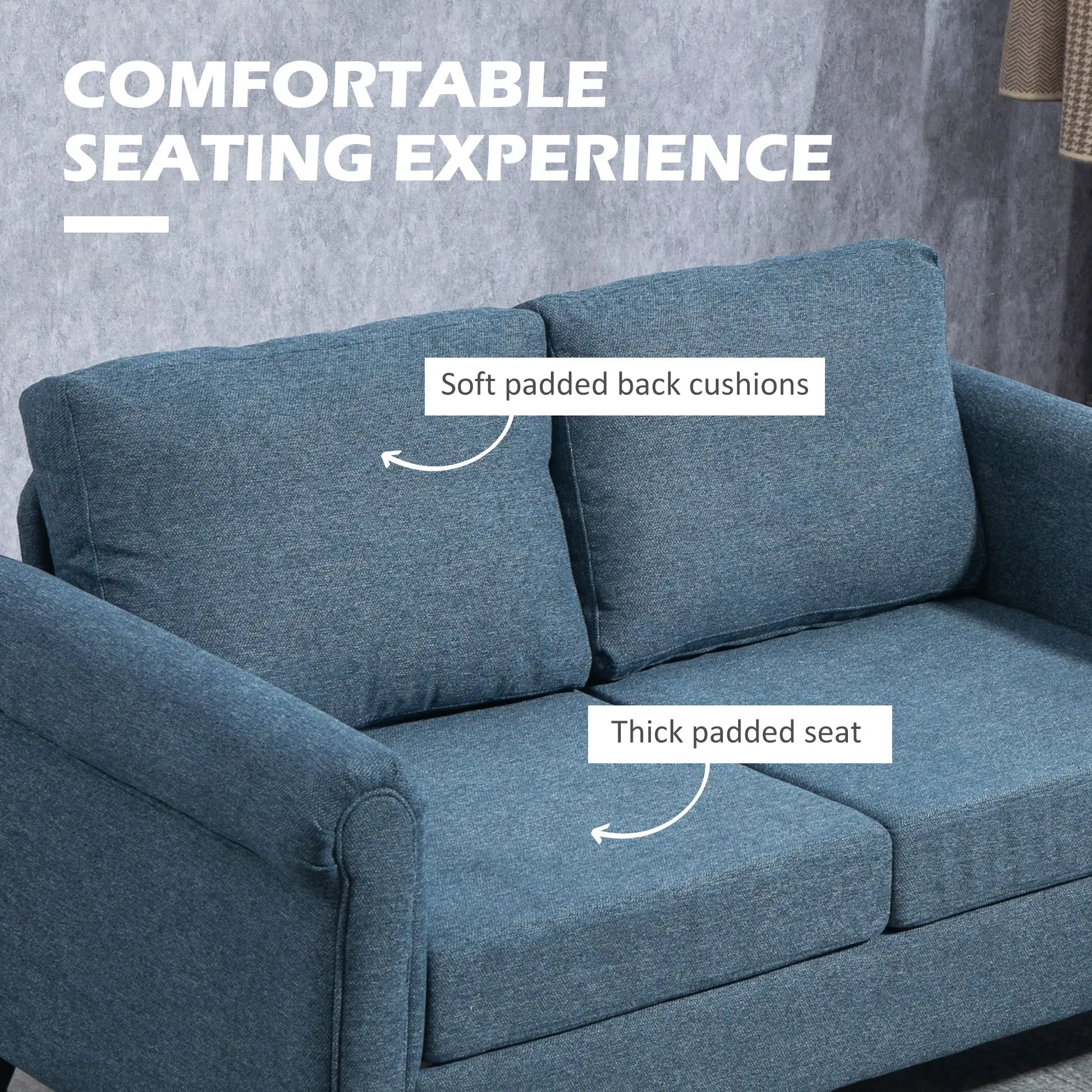 Vintage Loveseat, Fabric 2 Seater Sofa, Rolled Arms, Rubber Wood Legs, Dark Blue 2-Seater Sofas at Gallery Canada