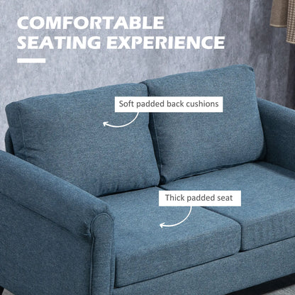 Vintage Loveseat, Fabric 2 Seater Sofa, Rolled Arms, Rubber Wood Legs, Dark Blue 2-Seater Sofas at Gallery Canada