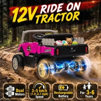 Tracteur pour enfant 12V, télécommande, double moteur, rose