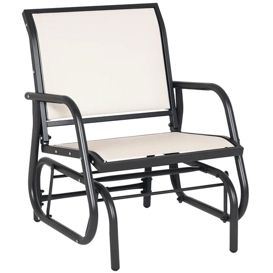 Patio Glider, Breathable Mesh Seat, Metal Frame Swing Chair, Cream Outdoor Gliders Cream White, Dark Grey at Gallery Canada