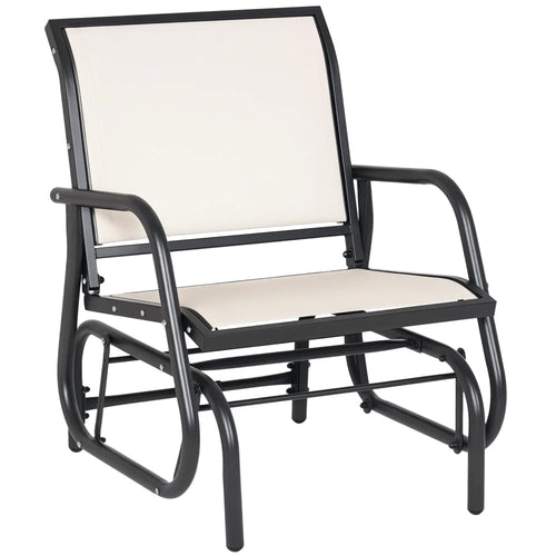 Patio Glider, Breathable Mesh Seat, Metal Frame Swing Chair, Cream