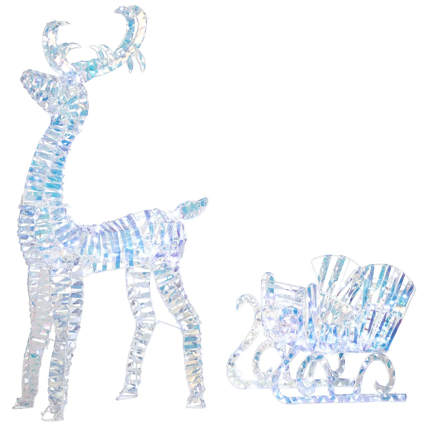 Lighted Christmas Reindeer with Sleigh, 170 LED Lights, Silver Christmas Deer Lights at Gallery Canada