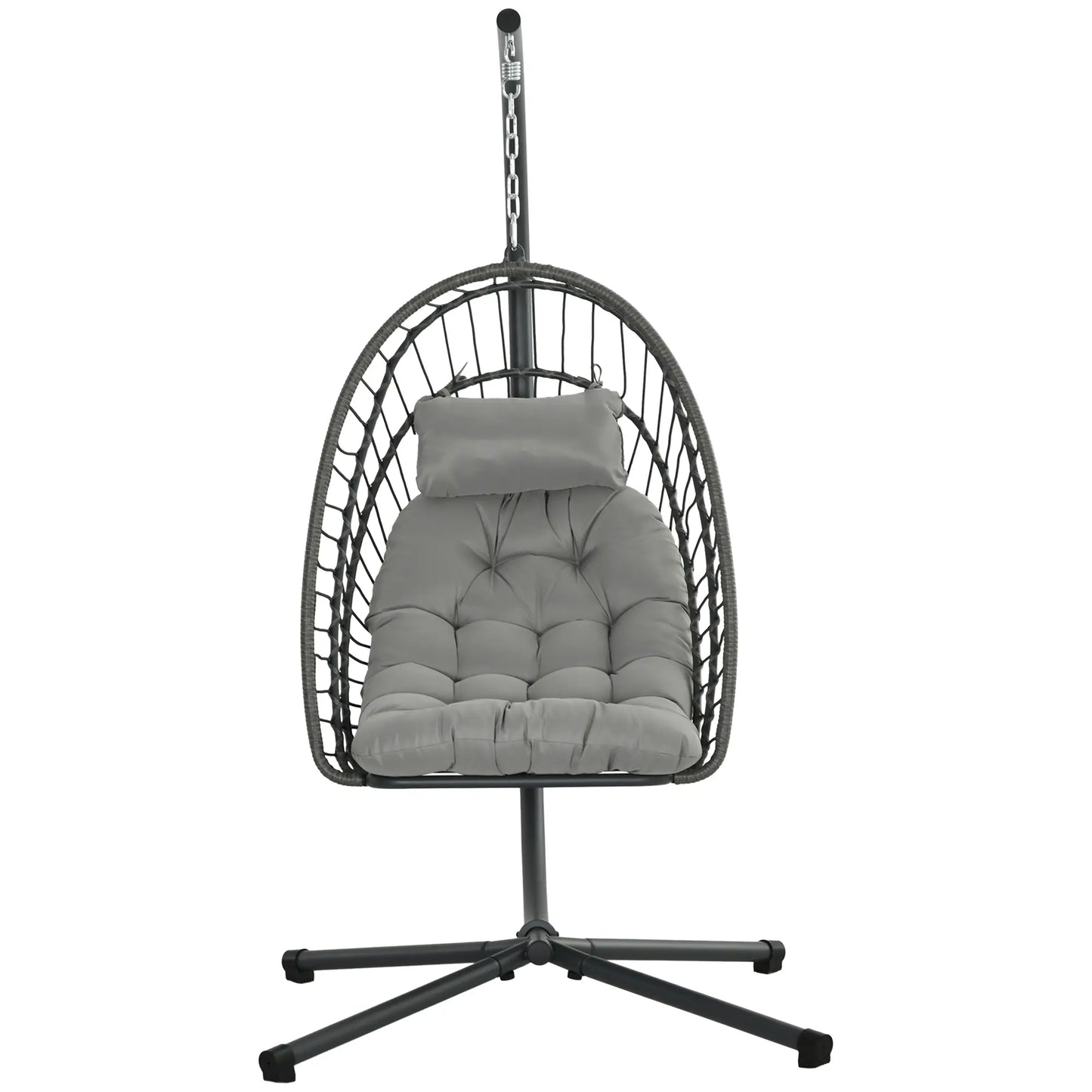 Hanging Egg Chair With Stand, Foldable Wicker Rattan Swing, Light Grey Patio Swings with Stand Light Grey at Gallery Canada