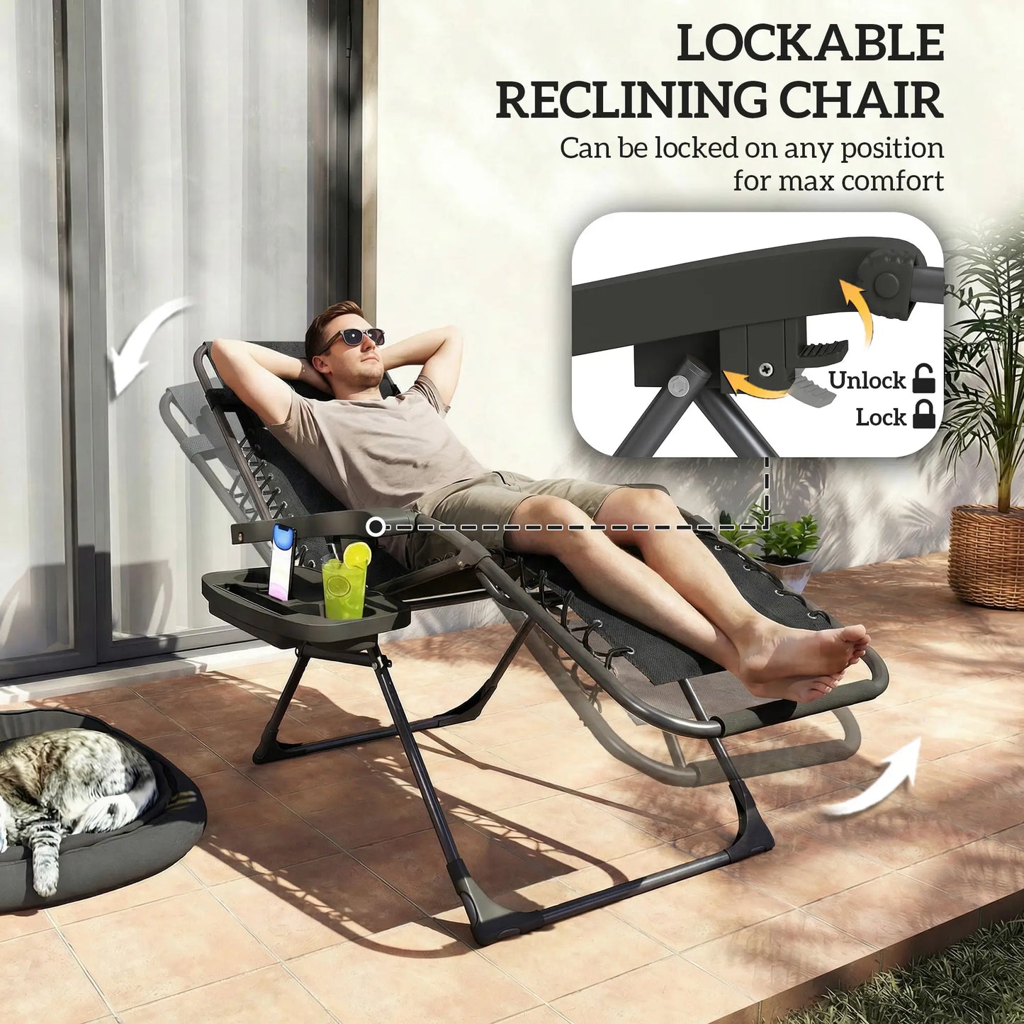 Zero Gravity Chair Set Of 2, Folding Reclining Outdoor Lounge Chair, Black Lounger Chairs at Gallery Canada
