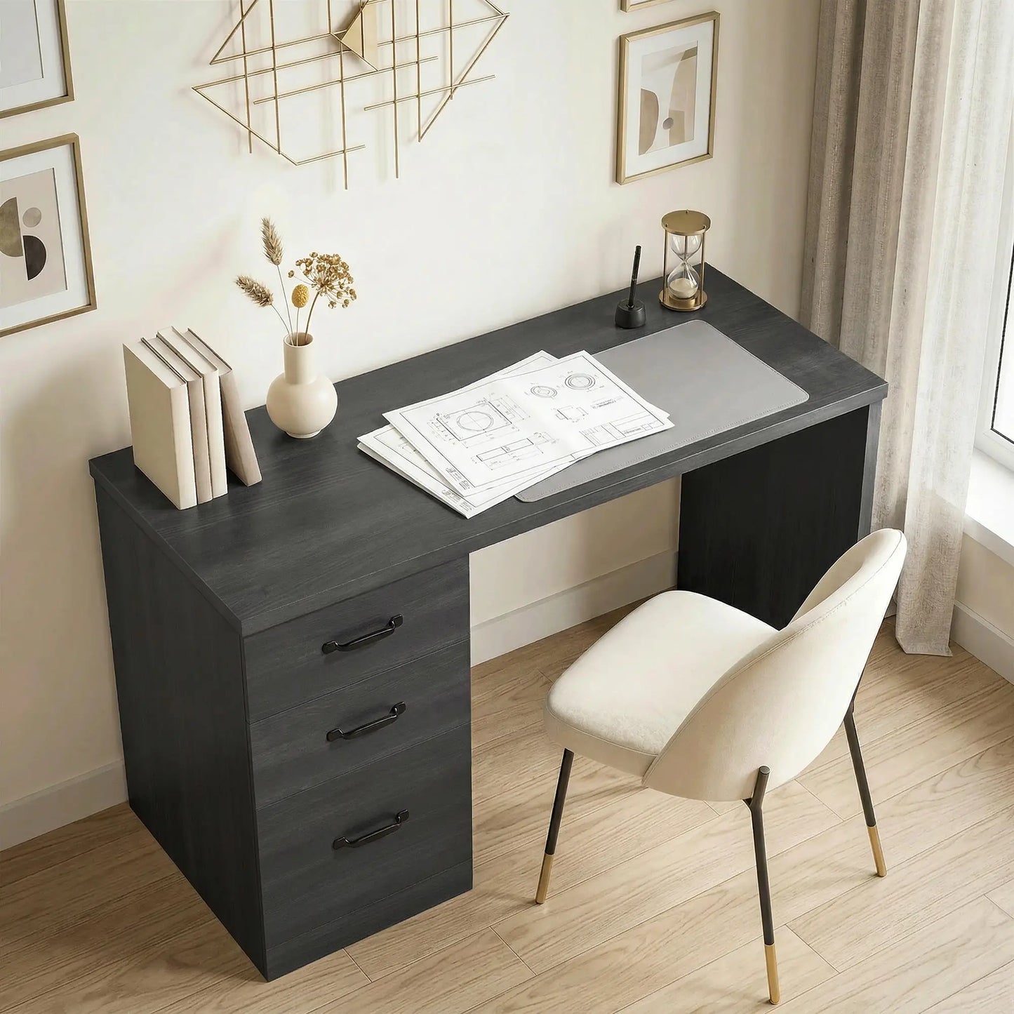 Computer Desk With 3 Drawers, 47" Home Office Desk, Black Computer Desks at Gallery Canada